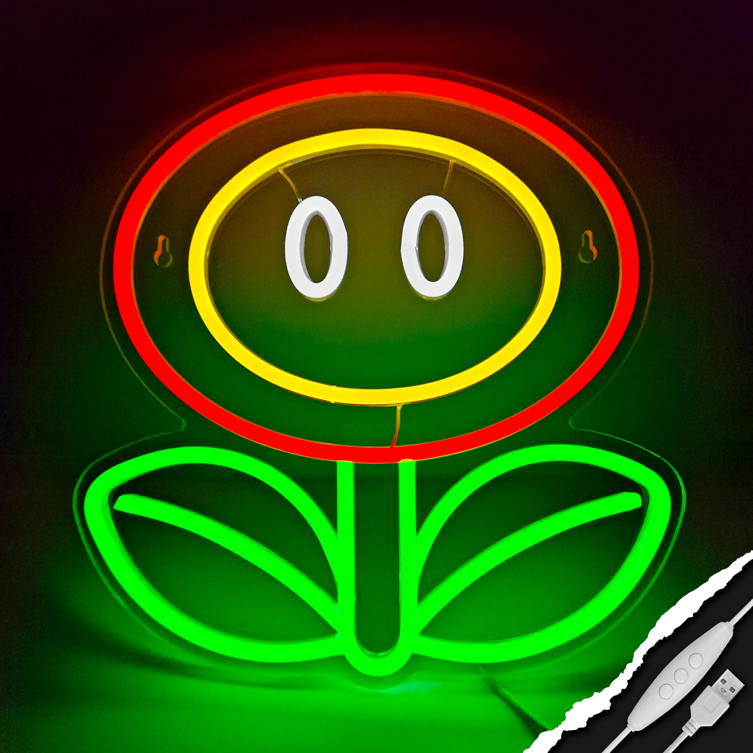 VIKLIU Fire Flower Neon Sign, Dimmable Acrylic Wall Decor, 11.81x11.3 inches, Model MLAHH-01, Perfect for Gamer Room, Bedroom, Party