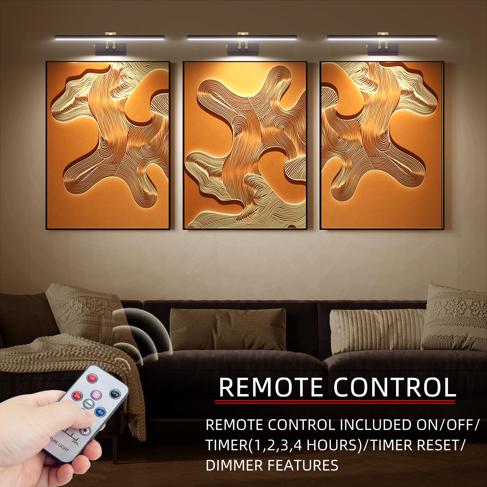 RAIFOOLLY Picture Light, 5000mAh Rechargeable, Remote Control, 16in Dimmable Accent Light, Black Steel, Model RF00127