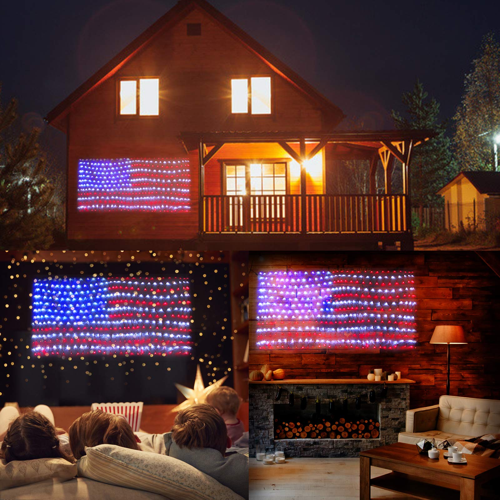 Xtf2015 Solar American Flag Lights, 2 In 1 Solar Powered & Plug In American Flag Light, 420 Led Waterproof Patriotic Ornaments F