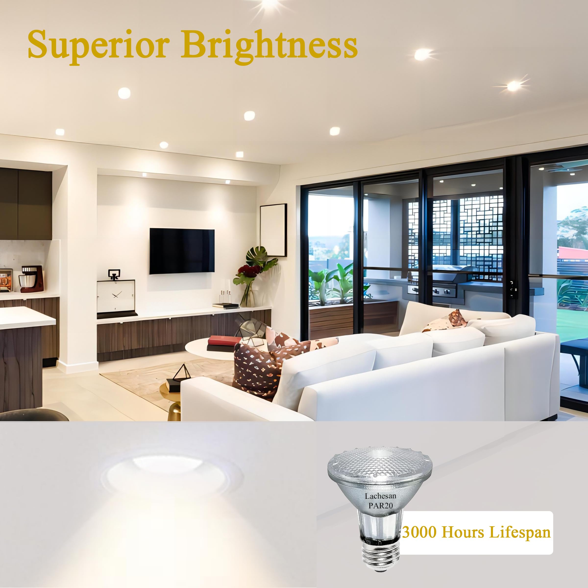 Lachesan Par20 50W Halogen Flood Light Bulbs 12Pcs, 120V, E26 Medium Base, 2700K Warm White Dimmable For Indoor Spotlight, Range