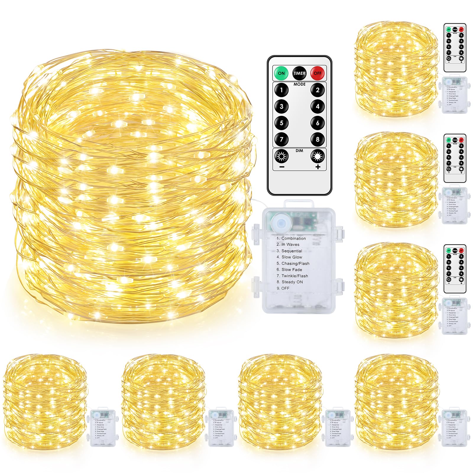 Mlambert 8 Pack 40FT Fairy Lights Battery Operated with Remote & Timer, Waterproof Dimmable Twinkle Light 8 Modes for Indoor Out