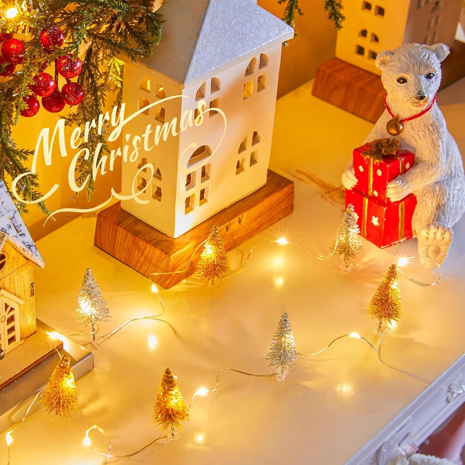 Fairy Lights Battery Operated with Christmas Tree, 6.5 FT 20 LED String Lights with Timer, Waterproof Warm White Fairy Lights fo