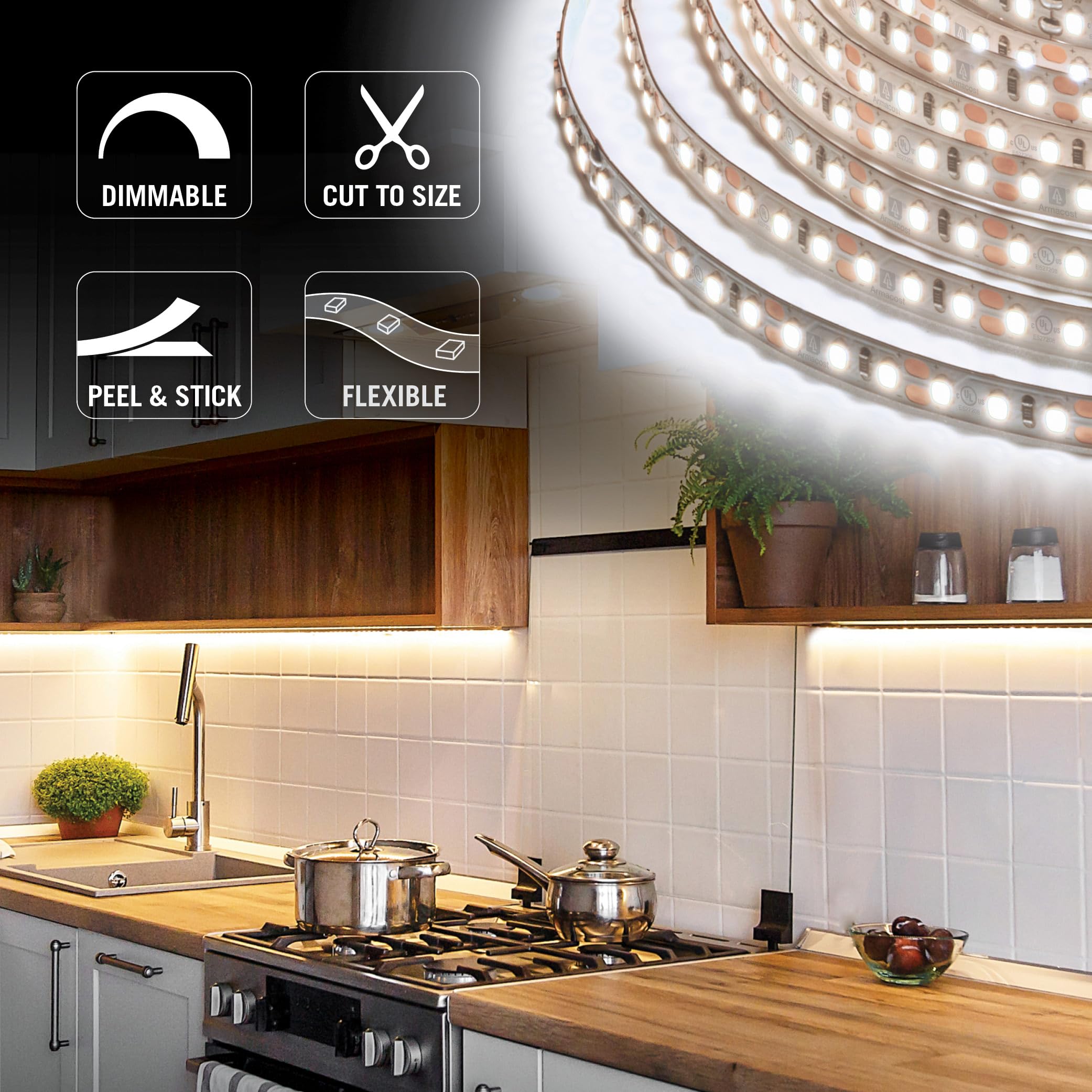 Armacost Lighting Ribbon Flex Pro 12V Tape Light, 120 LEDs/Meter, 8.2 ft, 2700K, Copper