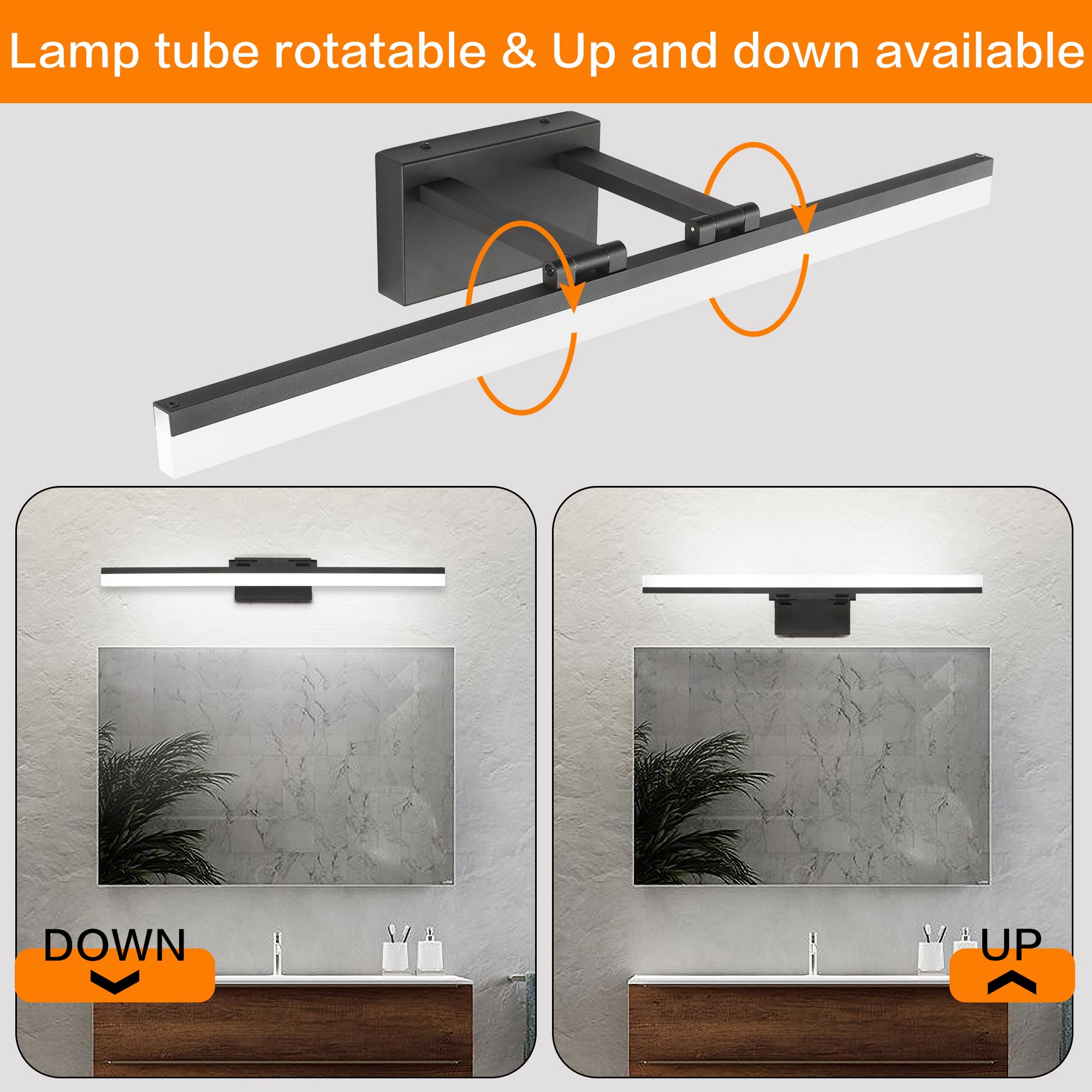 Solfart Adjustable Led Bathroom Vanity Light 31.5 Black Aluminum Over Mirror, App Control, Brightness & Color Adjustable