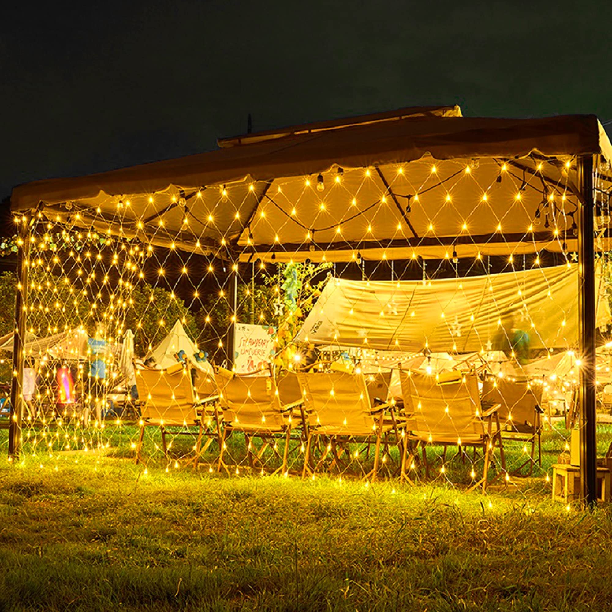 weillsnow 198 LED Outdoor Net Lights, 9.8ft x 6.6ft, Warm White, Connectable, 8 Twinkle Modes, Model HB-198WCOI
