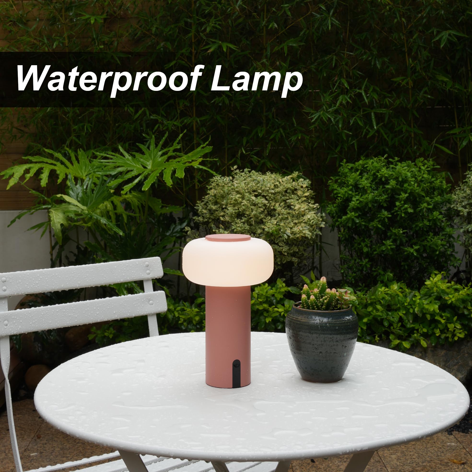 WEILAILUX Shower Lamp, Waterproof Cordless Table Lamp, Rechargeable Touch Dimmable Night Light, Pink, Model WL-3690