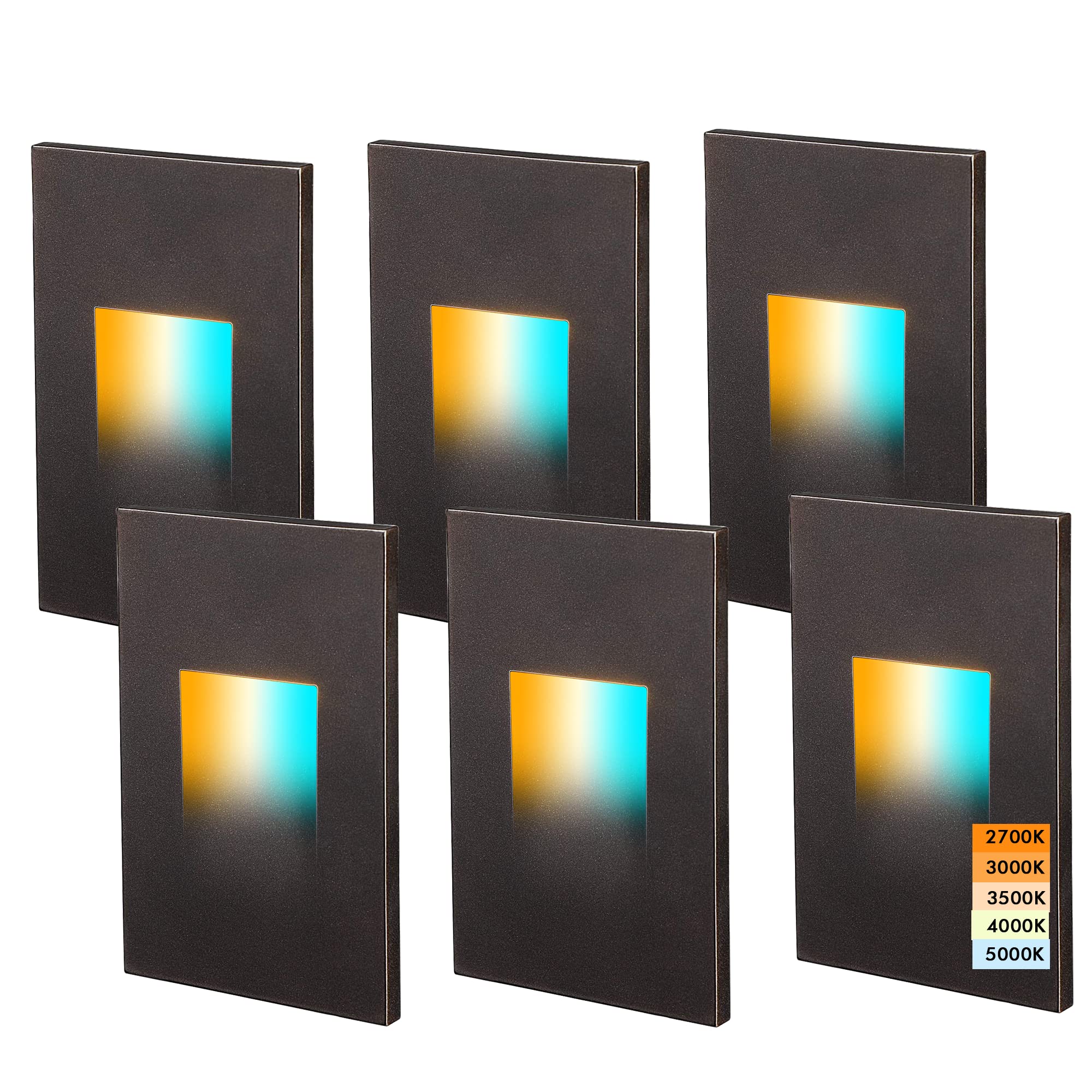 CLOUDY BAY LED Step Light 5 Color Dimmbale 3W 35lm Oil Rubbed Bronze Model CBST004ORB5C-6PK