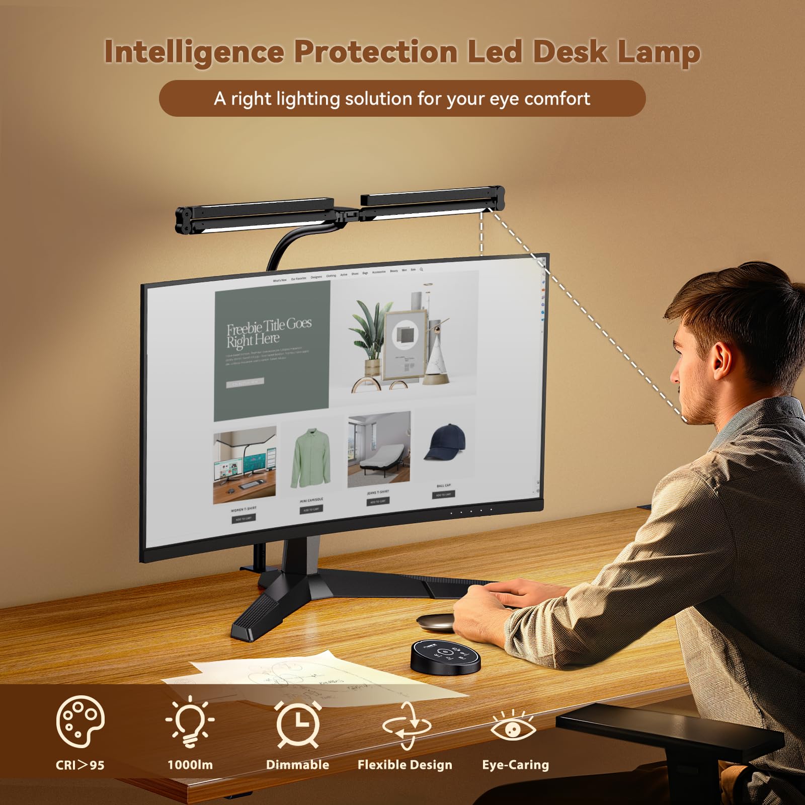 Pzloz LED Desk Lamp - Eye Caring Architect Light with Remote, 24W, Black Plus, Model SYJ-012, Gooseneck & Clamp Design