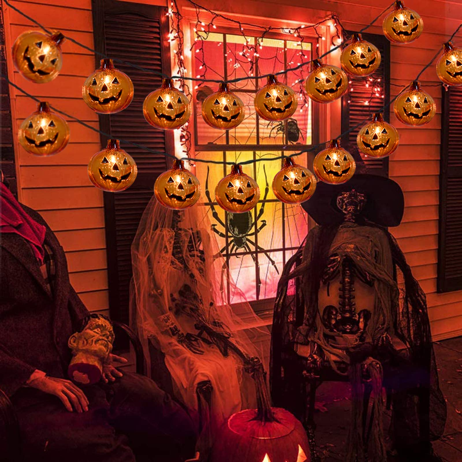 Sunsgne Pumpkin String Lights, 8.5Ft Halloween String Lights With 10 Smiling Jack-O-Lantern Pumpkin Lights, Halloween Hanging Decorative String Lights For Indoor Outdoor Halloween Party Decorations