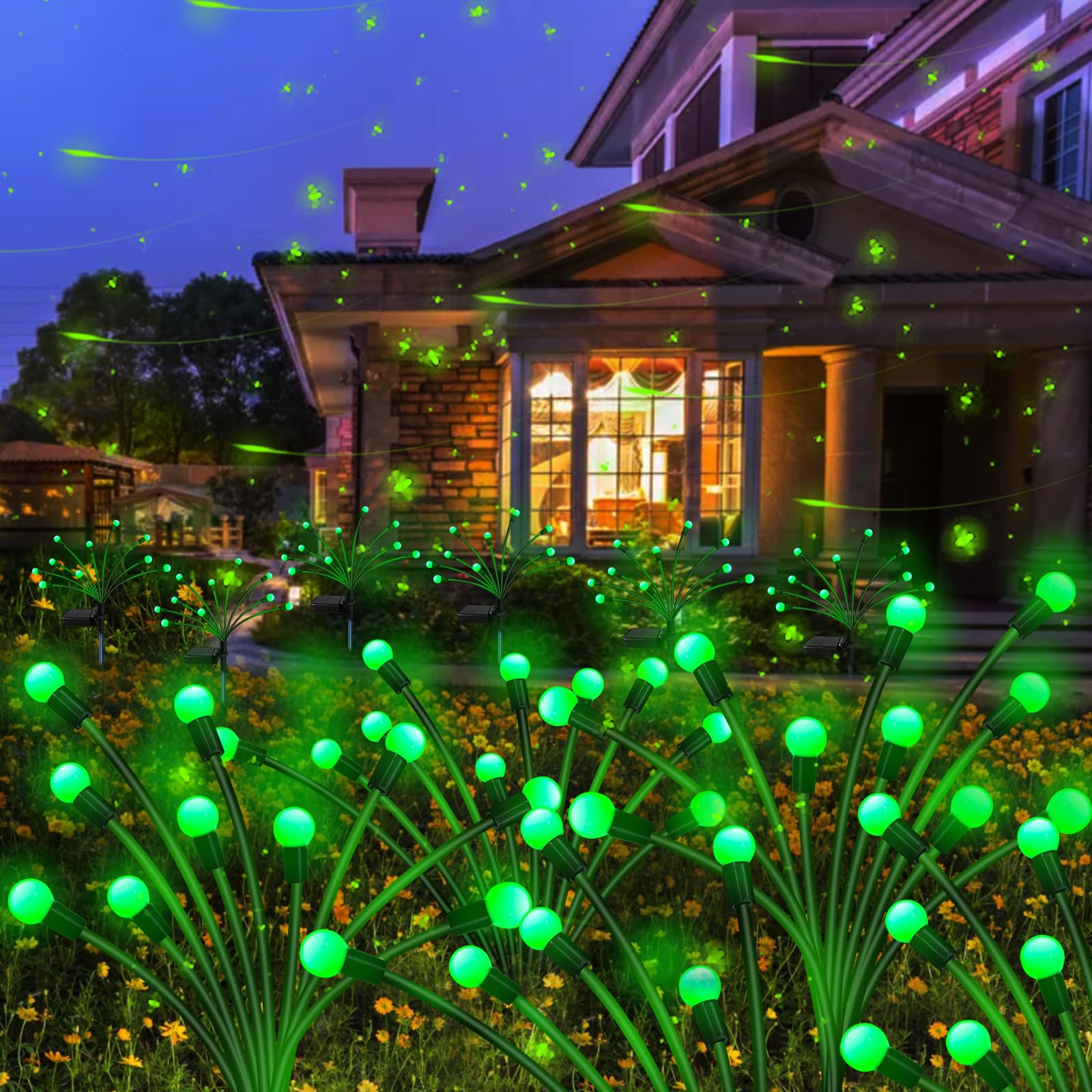 Kohlrabi Solar St Patricks Day Lights Outdoor, 10 Pack 80 LED Green Firefly Lights Waterproof, Sway by Wind, Solar Wind Swaying 