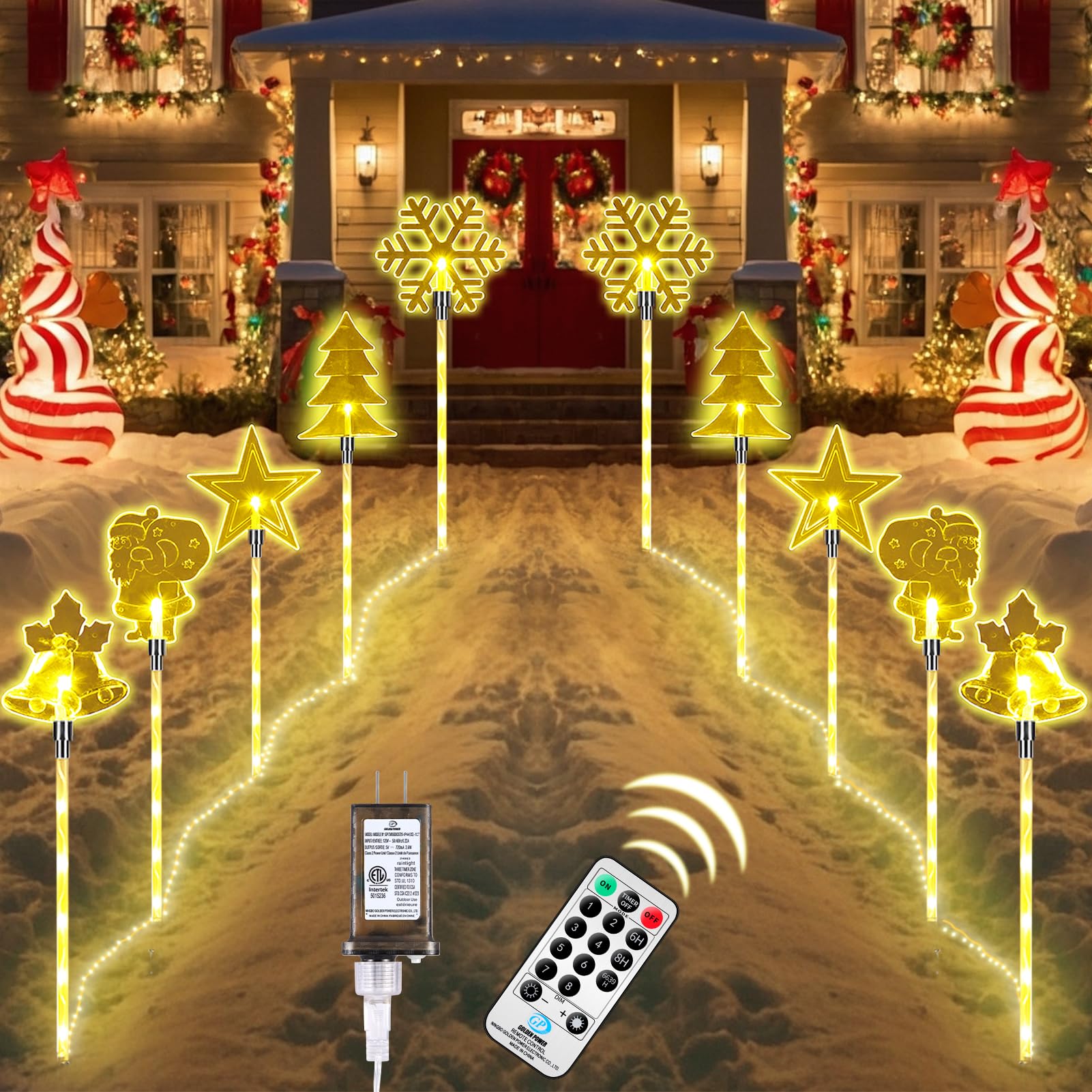 10 Pack Christmas Landscape Lights Outdoor Decorations, Snowflakes Waterproof Pathway Lights With Stakes, Led Night Lights For O