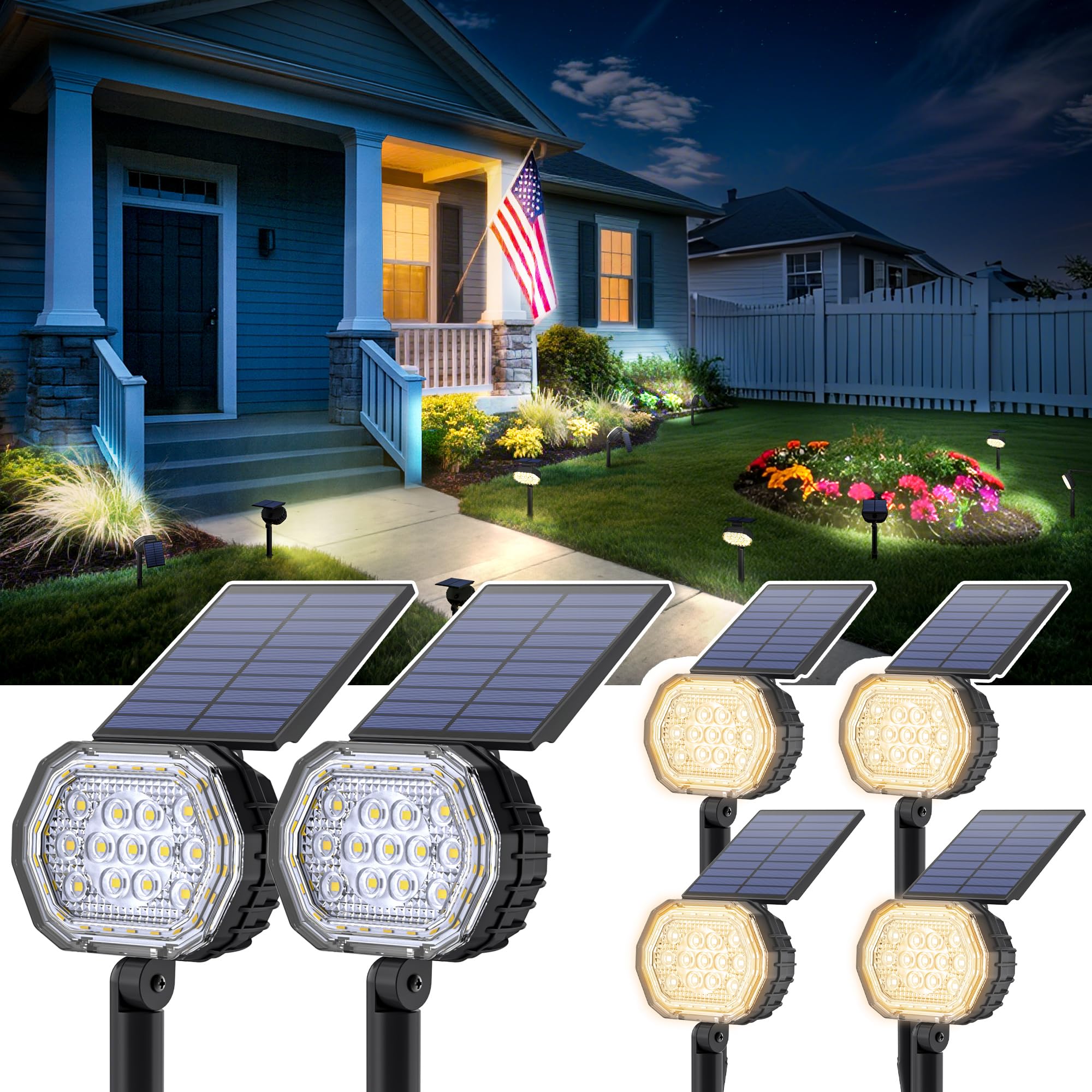 Solar Spot Lights Outdoor Waterproof Ip65  3 Modes Solar Lights Outdoor 35 Led Landscape Lighting  Spot Uplights For Garden Patio Yard Walkway Driveway House Backyard  6 Pack Neutral White(4000K)