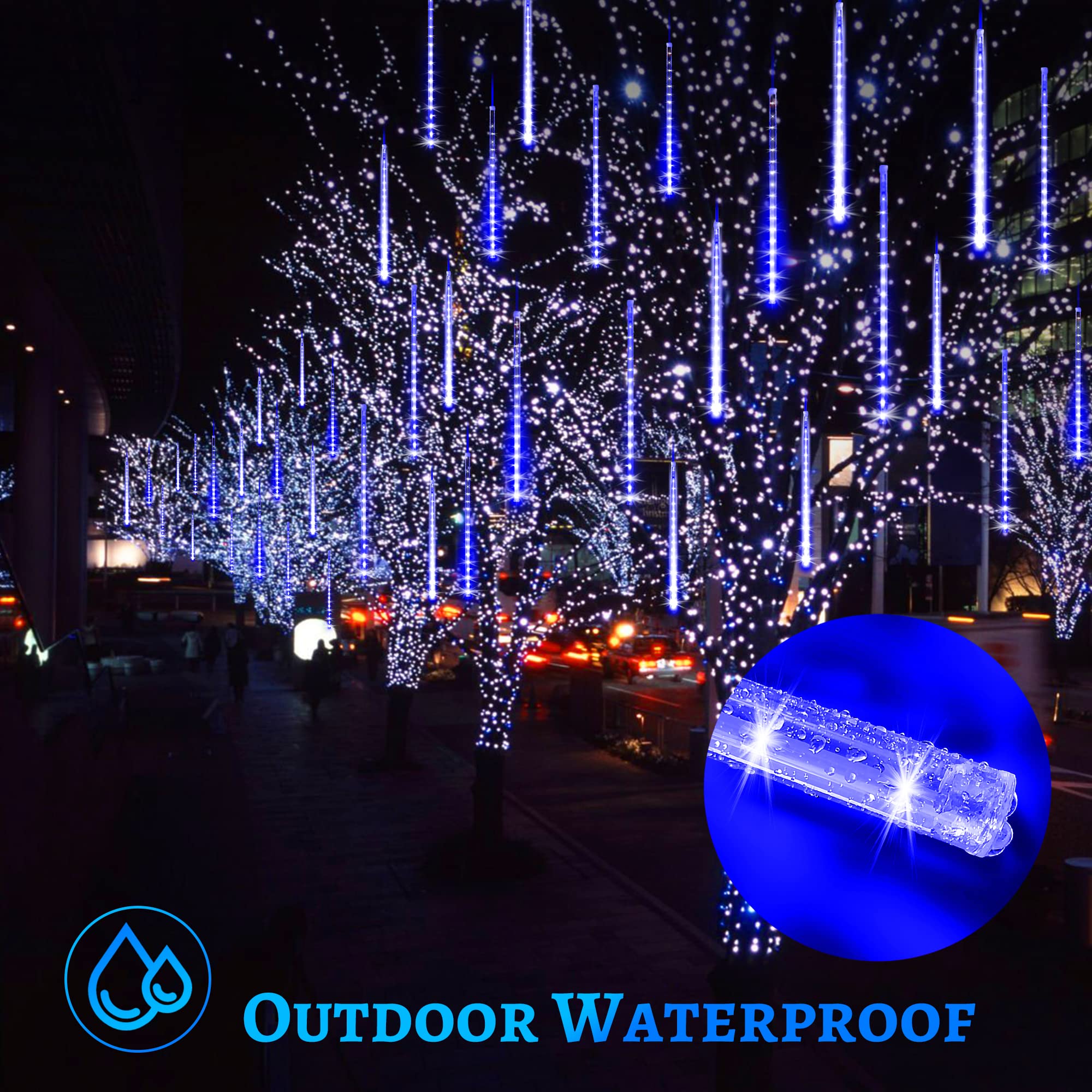 Knonew Meteor Shower Lights 15 Inch 24 Tubes 672 Led Christmas String Lights Plug In Outdoor Waterproof Falling Rain Lights For