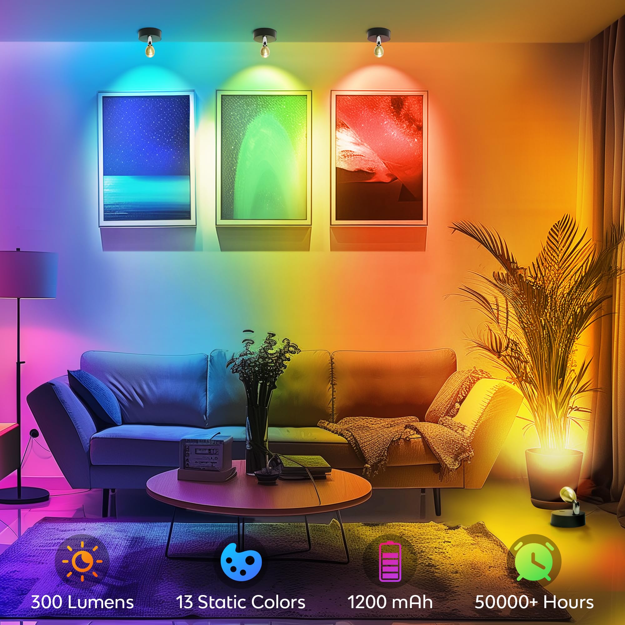 Wireless Spotlight Indoor With Remote, 13 Rgbw Uplights Indoor With Rechargeable Battery Operated, Led Accent Light With Timer&D