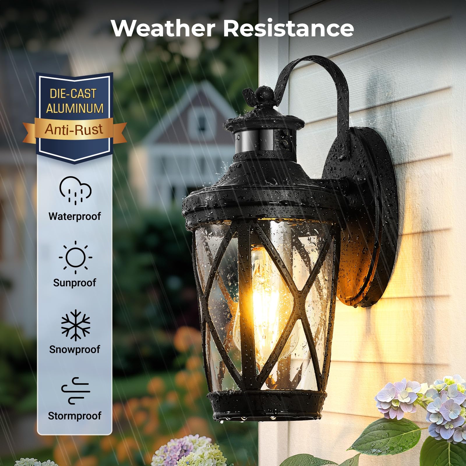 VIANIS Motion Sensor Outdoor Lights, Black Aluminum Wall Sconce, Waterproof, 1-Pack, Model V81605