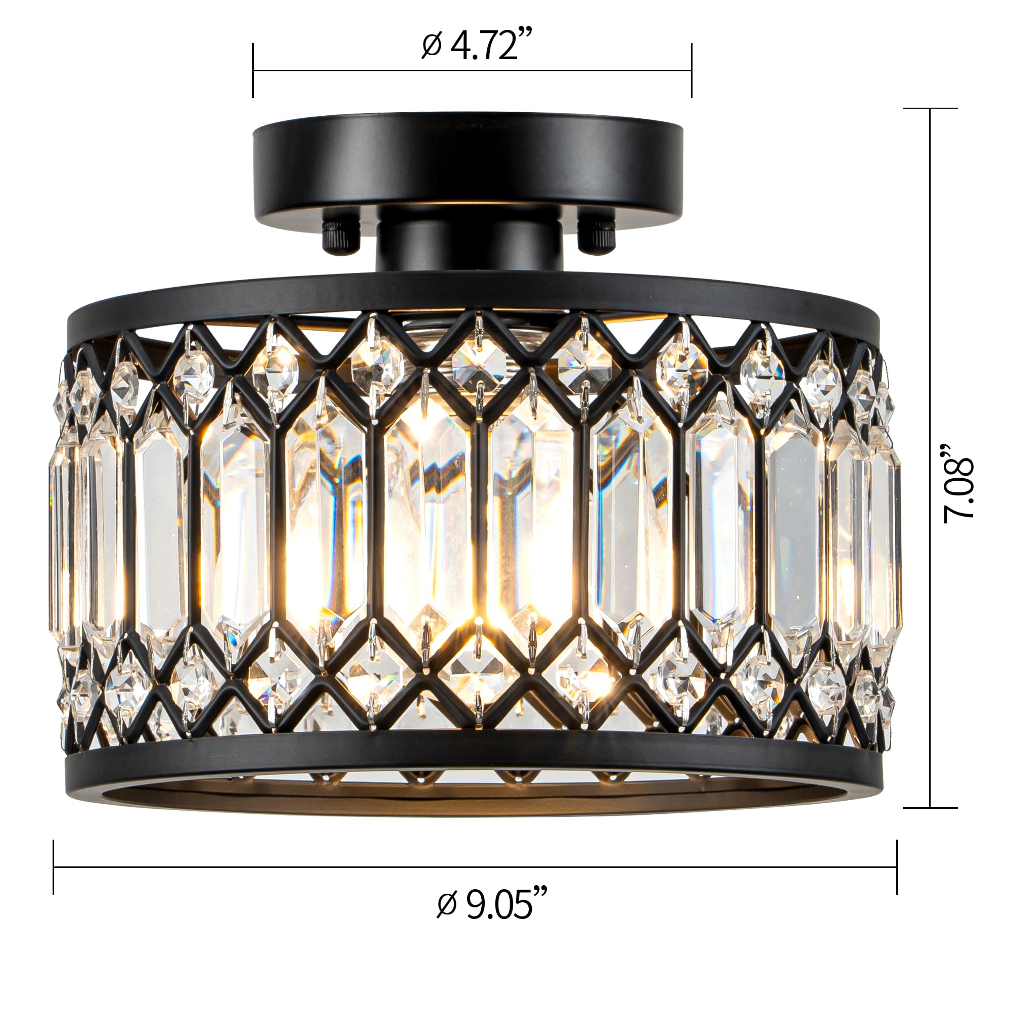 Crystal Ceiling Light, Black Flush Mount Ceiling Light Fixture, Flush Mount Chandelier, Light Fixture For Hallway, Entryway, Bat