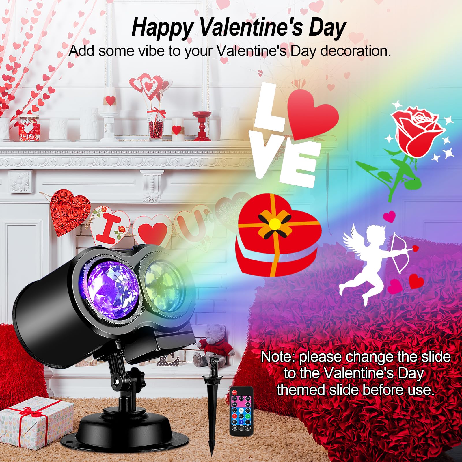 2024 Upgraded Brighter Valentine Decorations Projector Lights For Home, Fliti 19 Hd Slide Holiday Projector (3D Ocean Wave & Pat