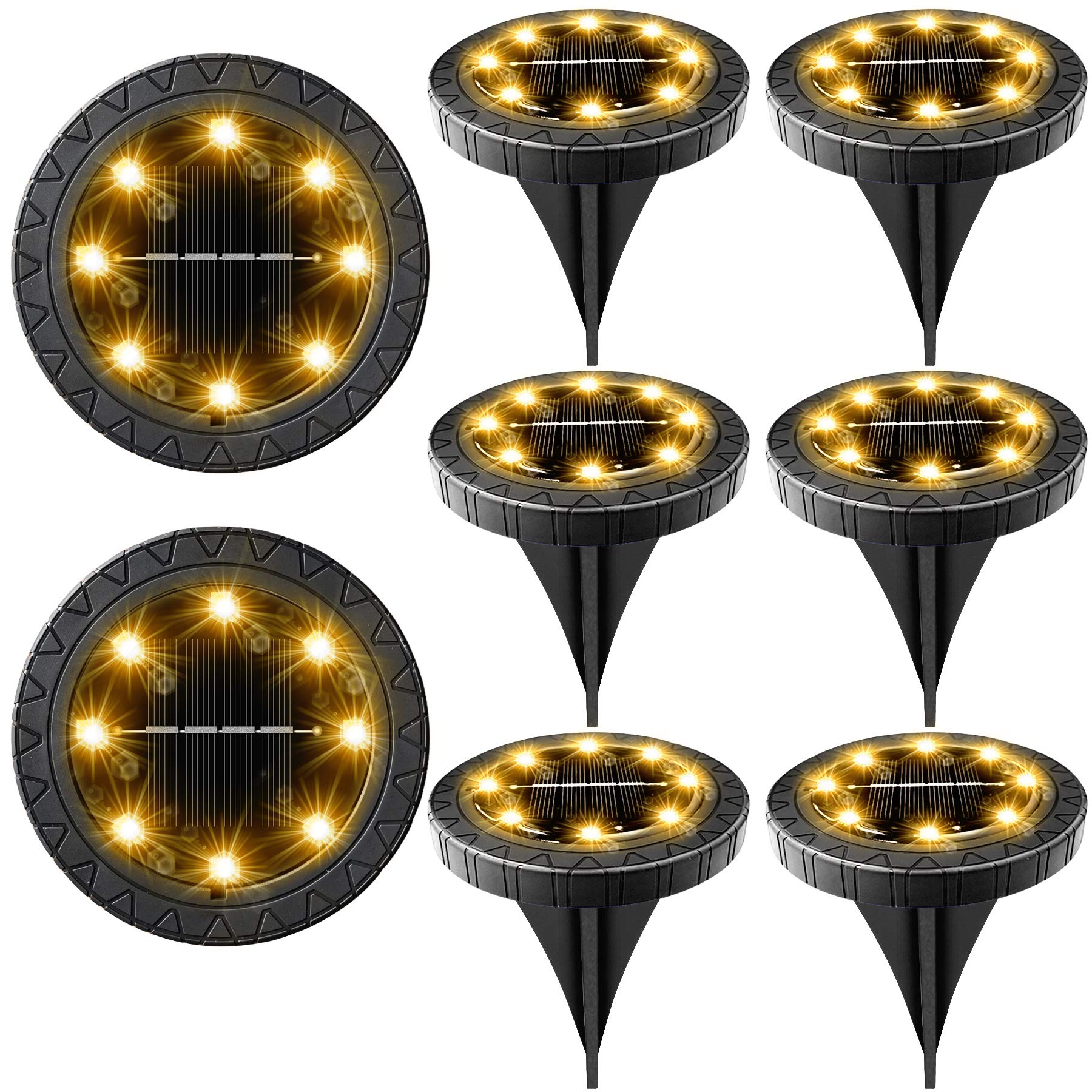 Kdorrku Solar Powered Ground Lights 8 Pack, Ip68 Waterproof Led Disk Lights For Garden Pathway