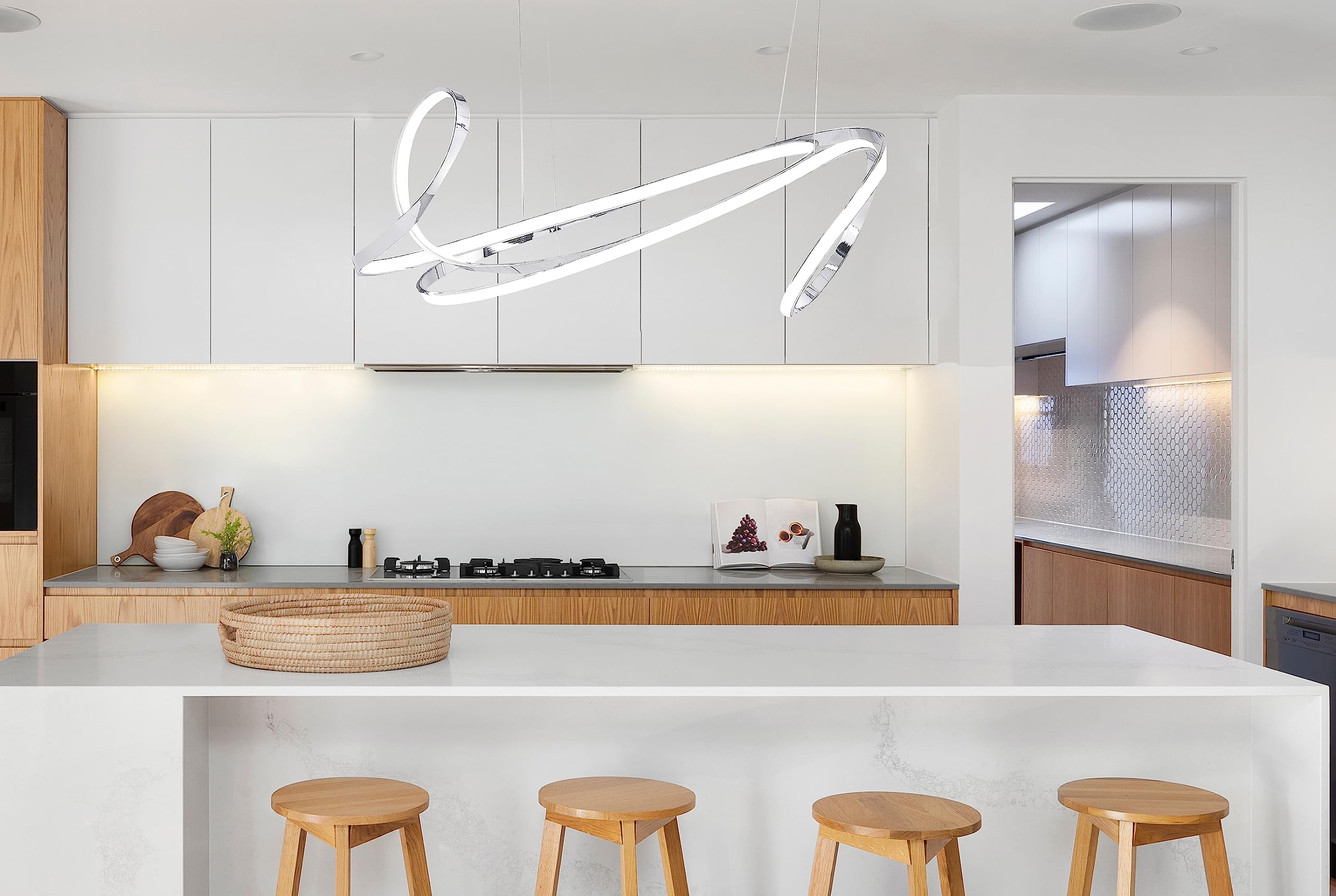 mCasting Moscow LED Chandelier, Chrome Finish, Aluminum and Silica, Silver Color