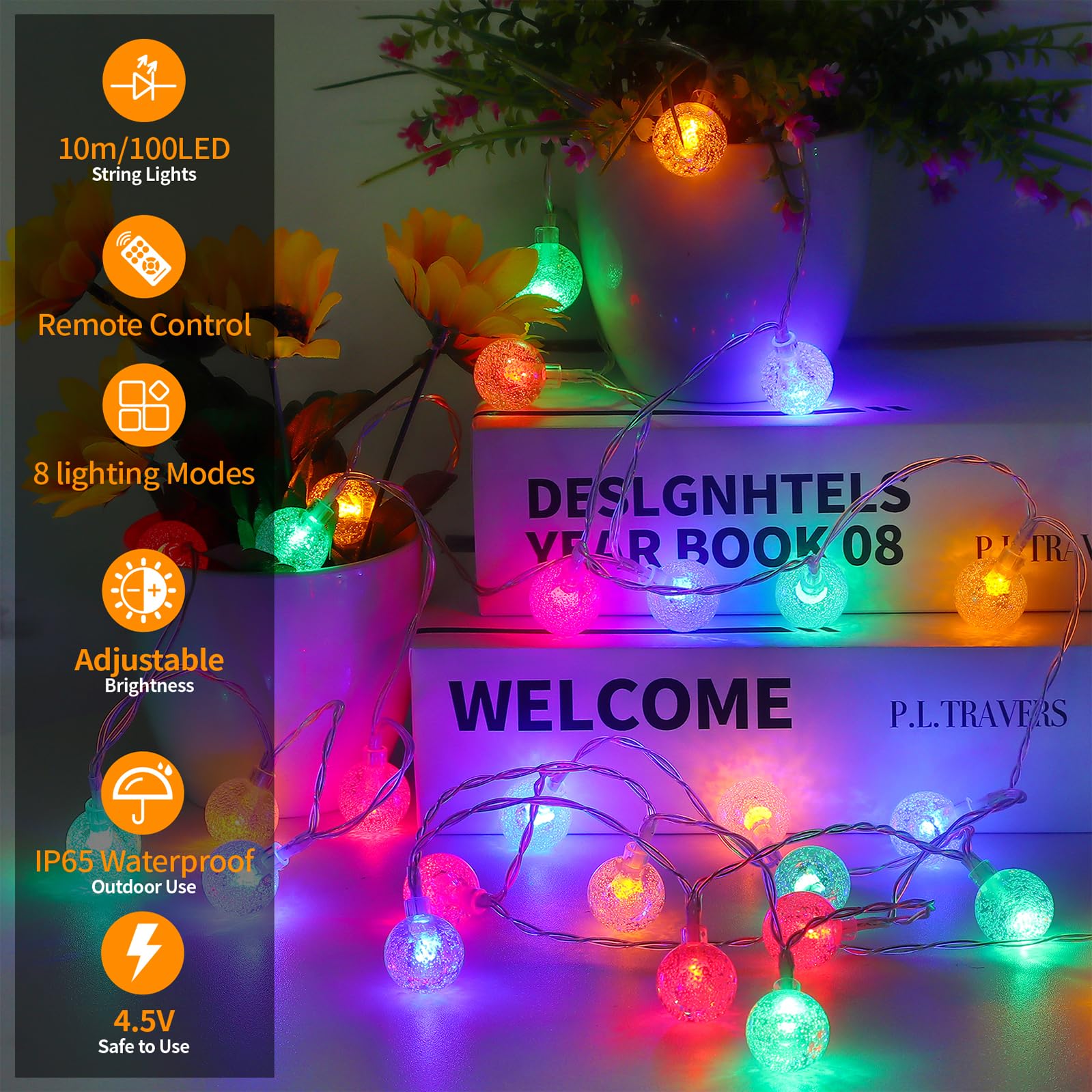 Ryblgled 200 Led Battery Powered Color Changing String Lights - 66Ft, 8 Modes, Waterproof