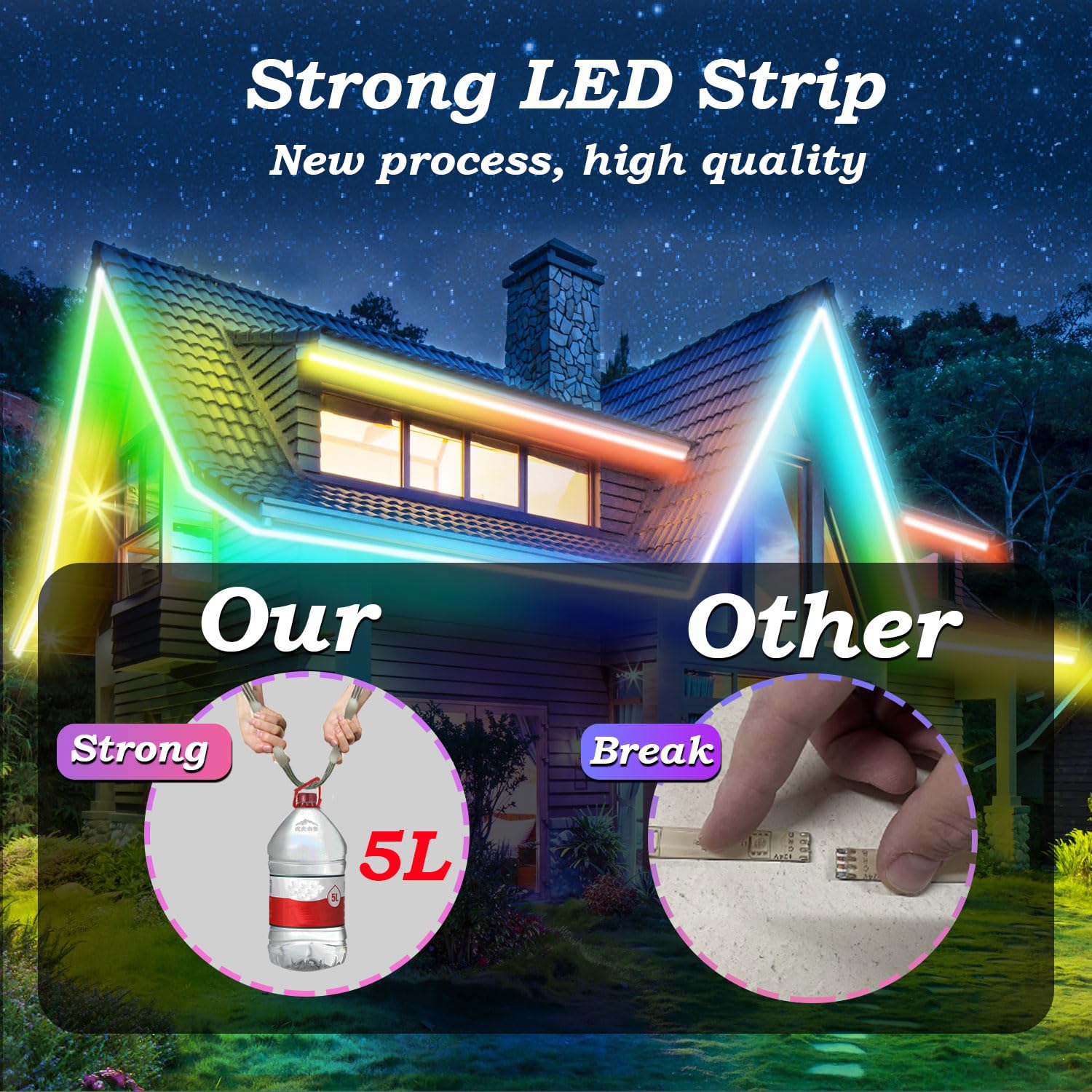 Lichaser Ip68 166Ft Rgb+Ic Waterproof Led Strip Lights Outdoor, Diy, Chasing, Segment Led Lights Strip Work With Bt App And Rf R