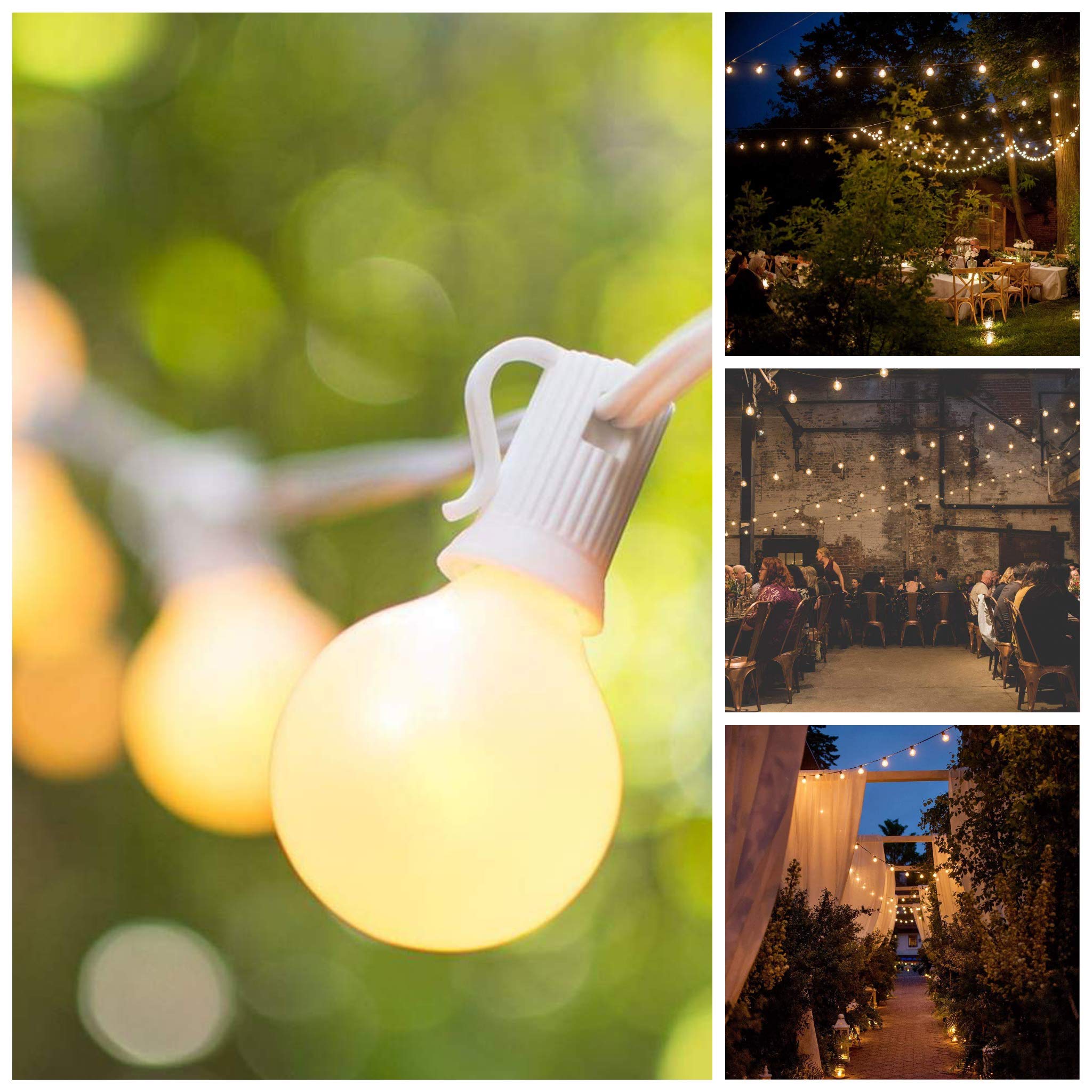 Hometown Evolution Outdoor Patio Globe String Lights - 50 Foot, G40 White Pearl Bulbs, Green Wire