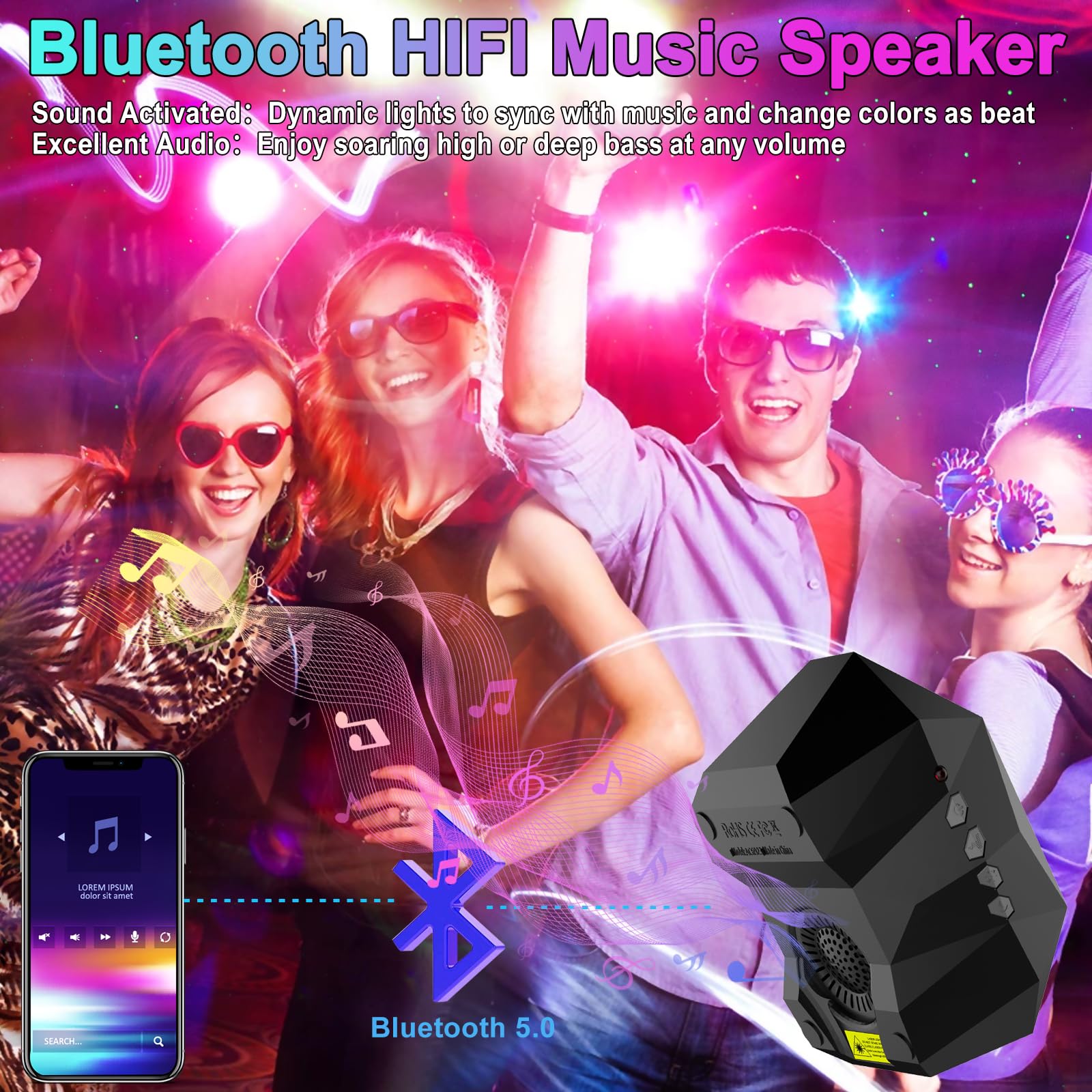 Cadrim Star Projector Aurora with Bluetooth Speaker, Remote, Black, Model AC6923