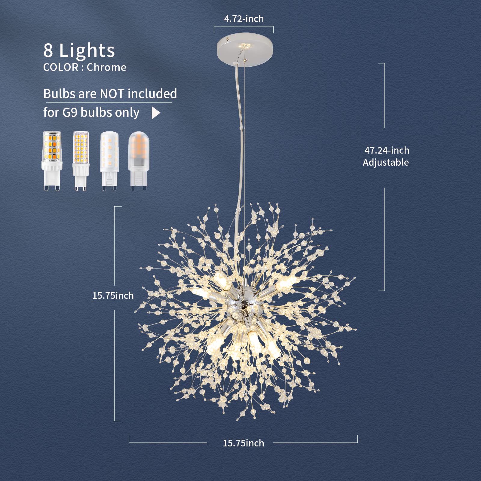 Modern Crystal Chandeliers Firework, 8-Light Chrome Dandelion Sputnik Ceiling Light Fixtures, Sputnik Chandelier For Bedroom Living Room Dining Room Kitchen Island Hallway