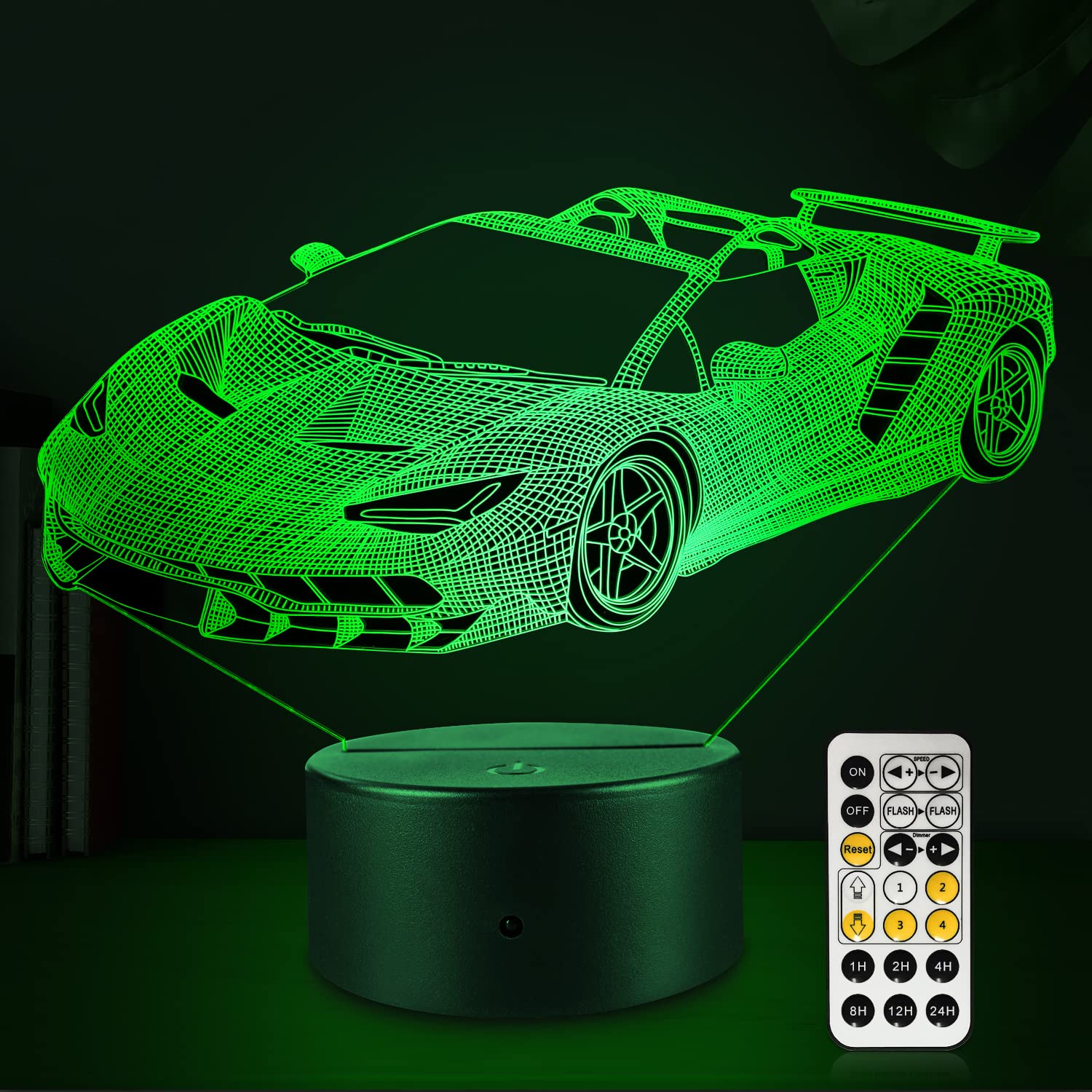 Flyonsea Race Car Gifts,Car Lamp Car Party Supplies 7 Color Changing Nightlight With Touch And Remote Control(Timer,Car Light Bi