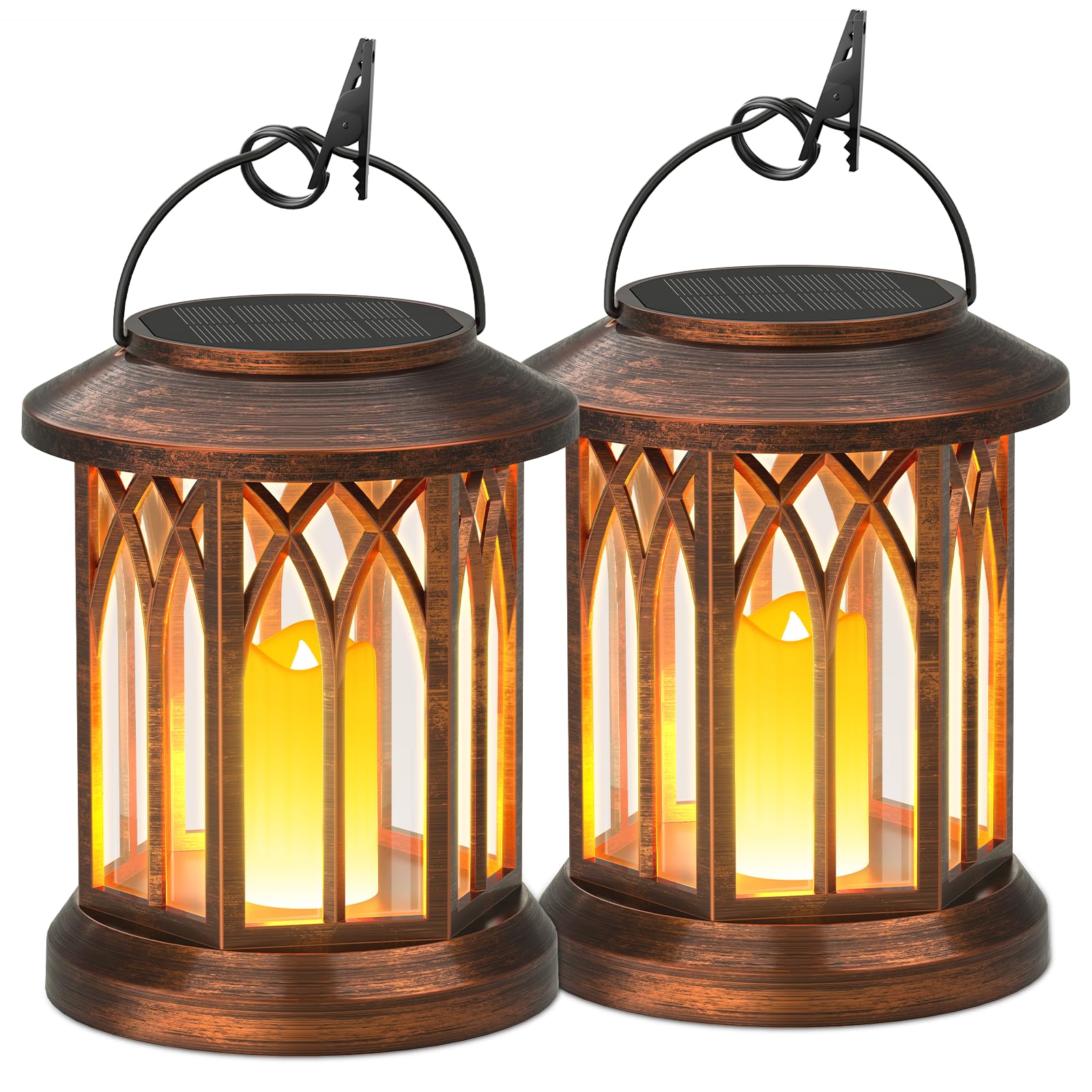 KOOPER Solar Lantern Outdoor Lights, Hanging Solar Lanterns Outdoor Waterproof, Lanterns Decorative Outdoor LED Flickering Flame