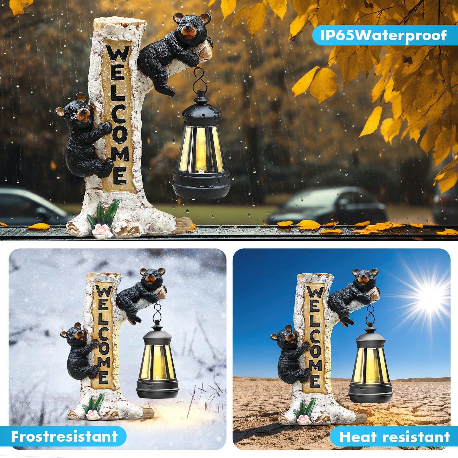 Json Garden Bear Statue With Solar Led Lantern  Gifts For Mom Yard Art  Whimsical Figurine Large Sculpture Lighted Outdoor MotherS Day Spring Decorations For Lawn  Porch