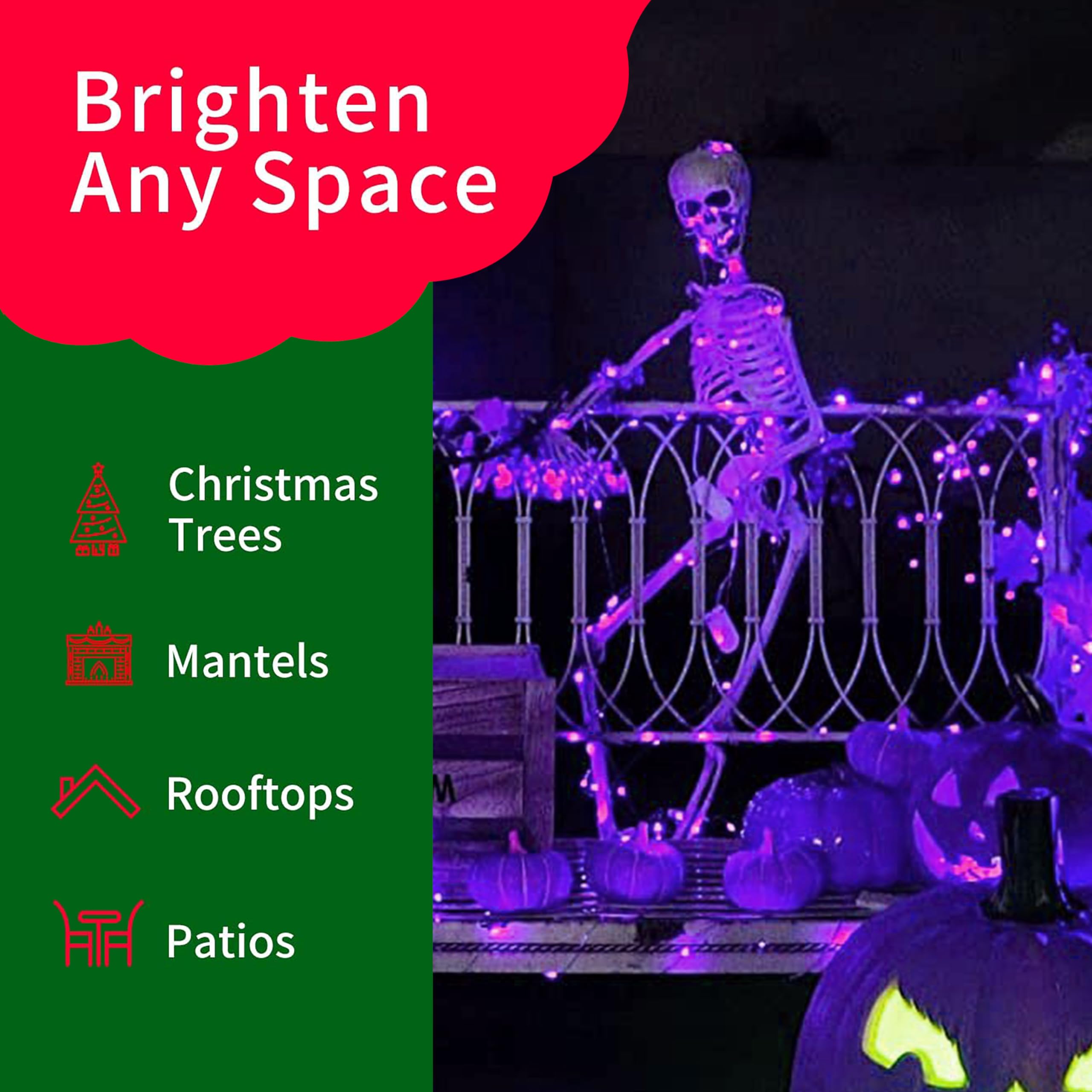 Twinglehome Ultra-Bright Connects End To End Purple Christmas Mini Lights 100L 19.6Ft Ul Listed Incandescent Bulb String Light Set For Indoor And Outdoor Halloween Home Garden Party Holiday Tree Decor