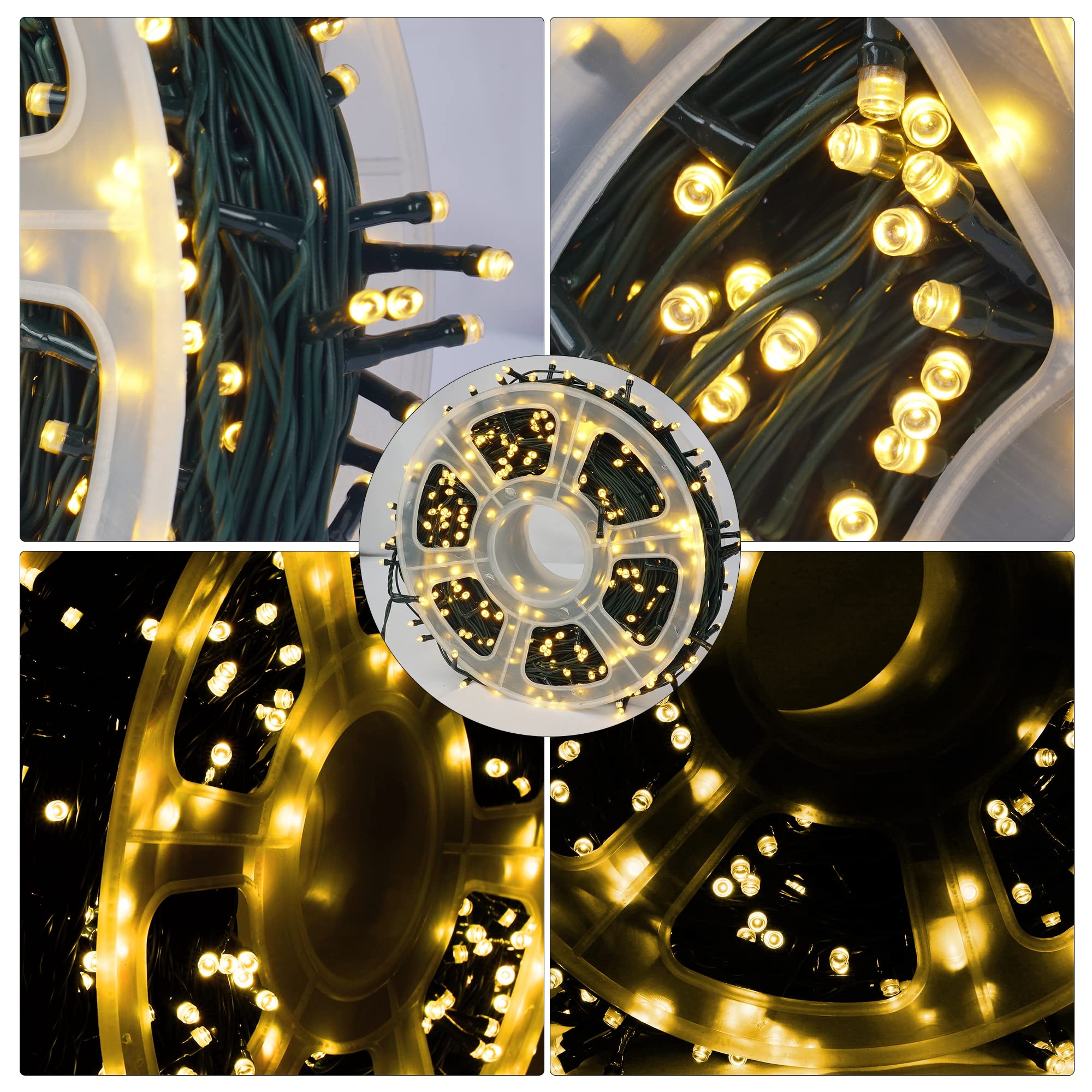 FUNPENY LED String Lights 500 LED Warm White Waterproof Green Wire 8 Modes Model HB-500COI