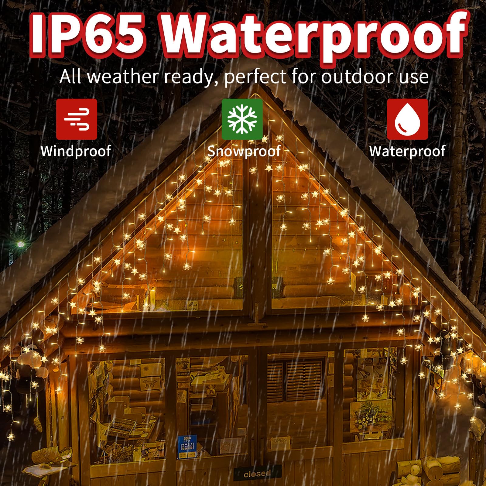 Newhale Solar Icicle Lights, 30.5FT, Warm White, 8 Modes, Waterproof Christmas Decorations for Outdoor Gazebo and Patio