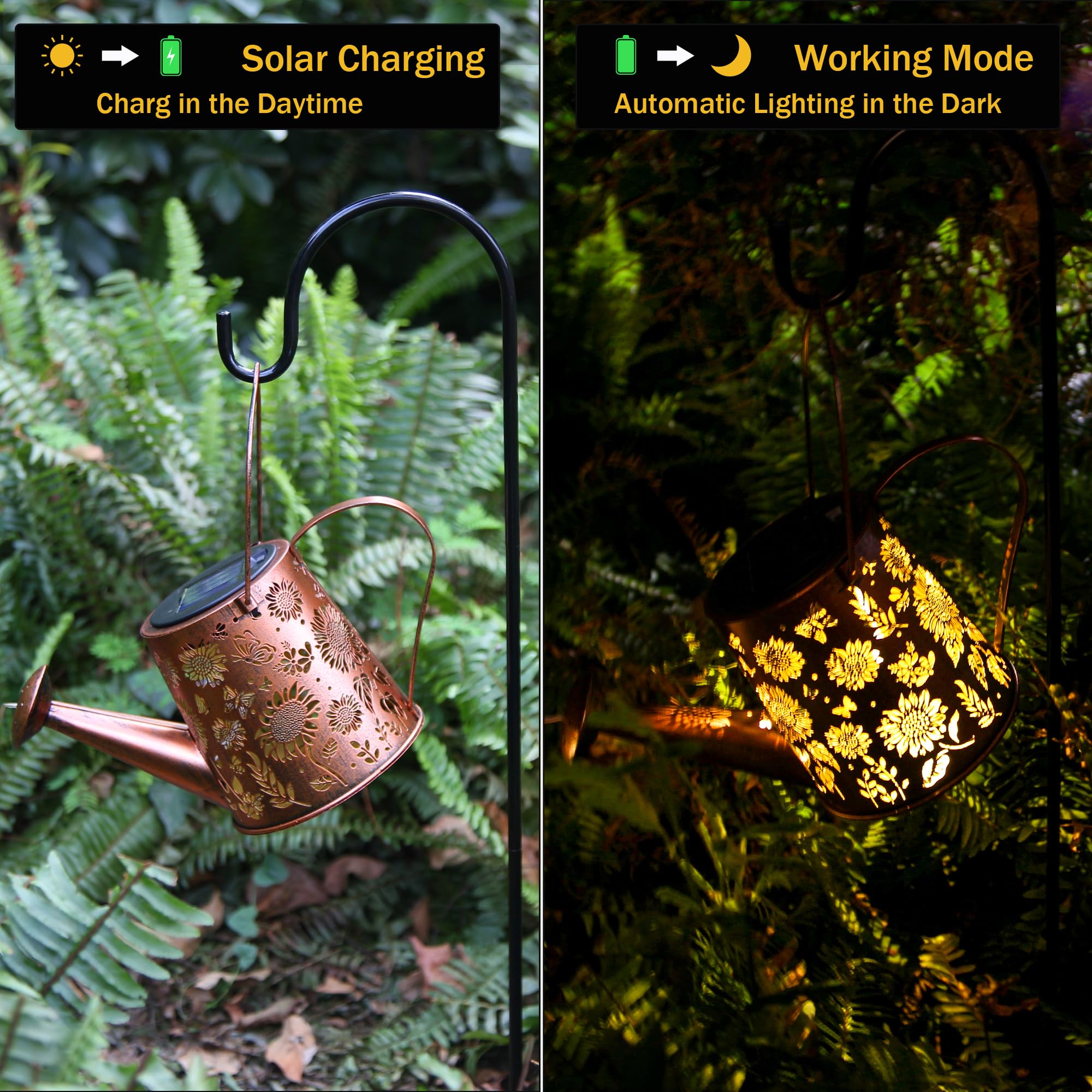 Anytalk Solar Watering Can With Lights, Hanging Solar Waterfall Lights Outdoor Garden Decorations, Waterproof Solar Garden Light