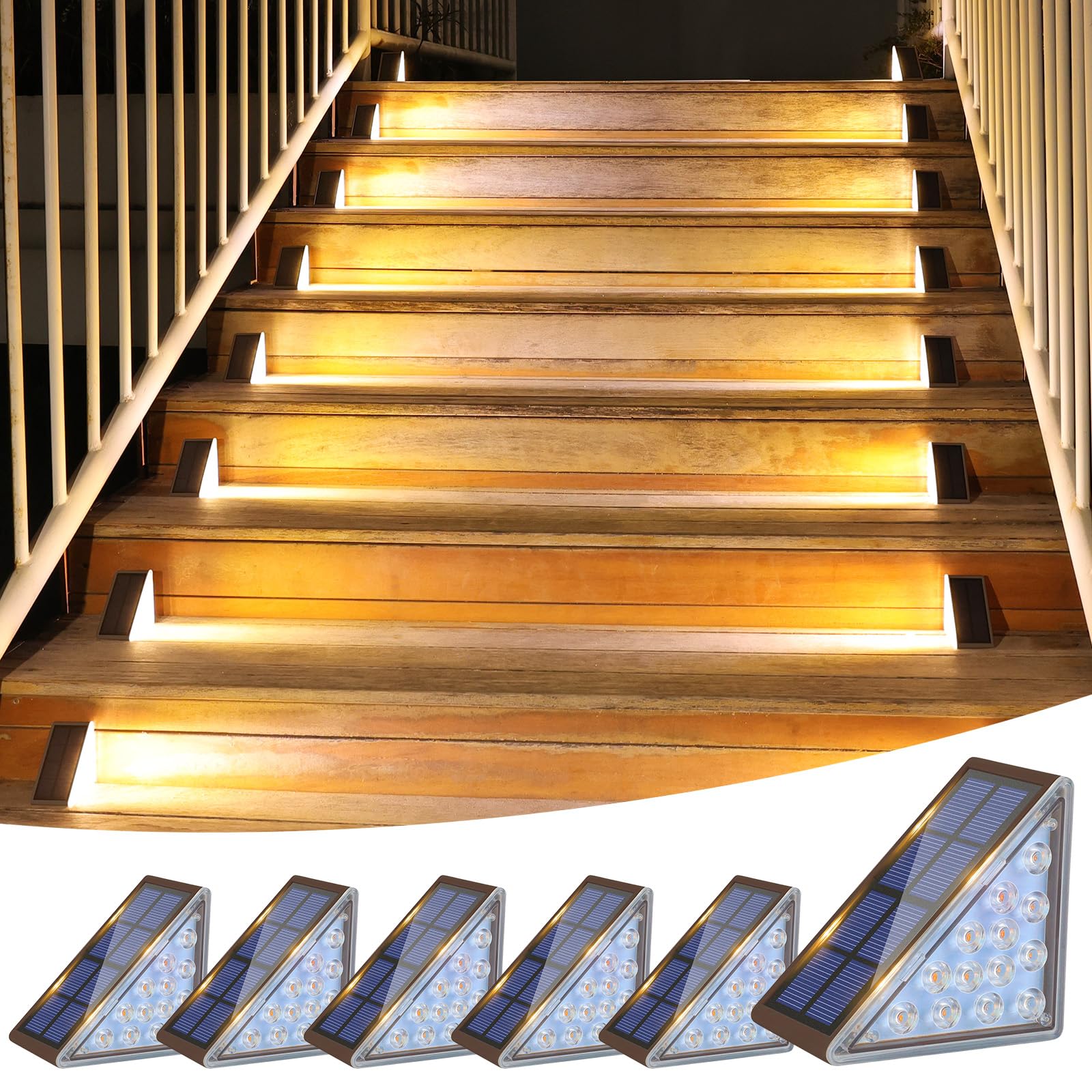 VOLISUN LED Solar Step Lights, Waterproof Outdoor Stair Lights, 6 Pack, Brown, Model 21309ZM