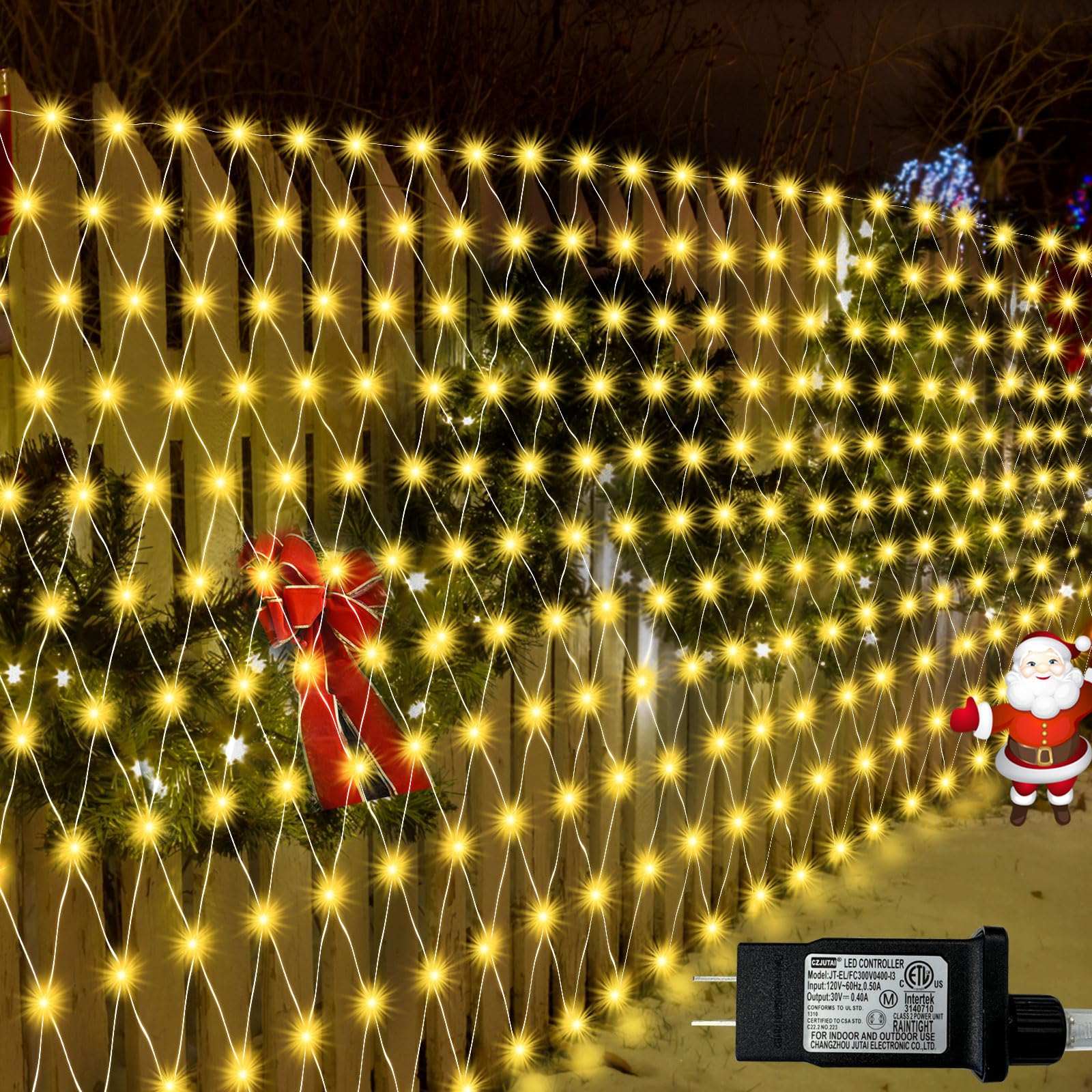 Lov high-standard 510 LED Christmas Net Lights, Waterproof, 27.9ft x 5ft, Clear Wire, Warm White, 8 Modes, Model LR-(1-1000) L
