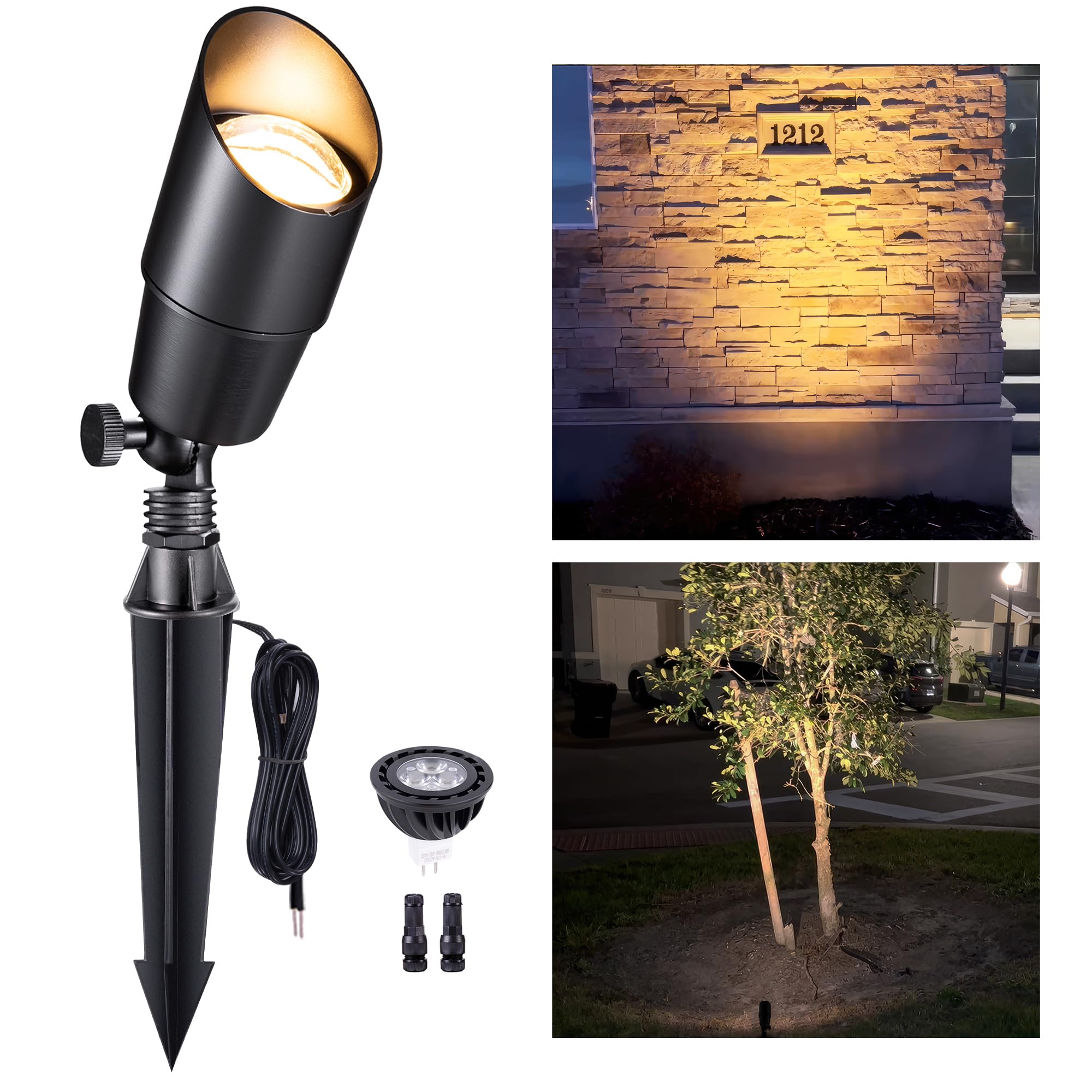 Gardenreet Landscape Spotlights Low Voltage - Brass Outdoor Uplight LED 12V, Wired Spot Lights IP65 Waterproof, Black for Exteri