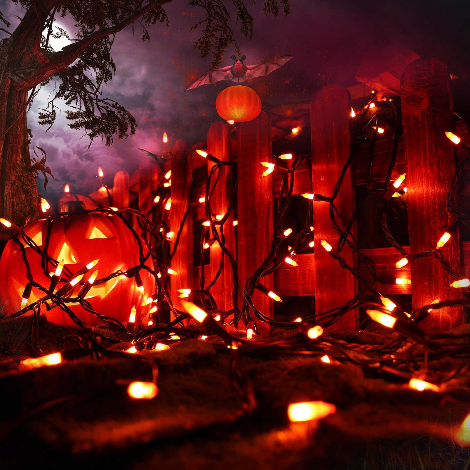 Toodour Orange Halloween Lights, 12.5ft 50 Count Incandescent Halloween String Lights, UL Certified Connectable Mini Bulbs Orang