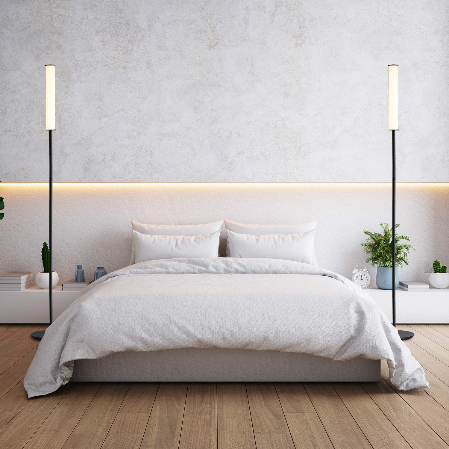 O'Bright LED Cylinder Floor Lamp, Remote Control, Dimmable 3000K-6000K, Black, Model OB-FL09D, Minimalist Design for Living Room and Office