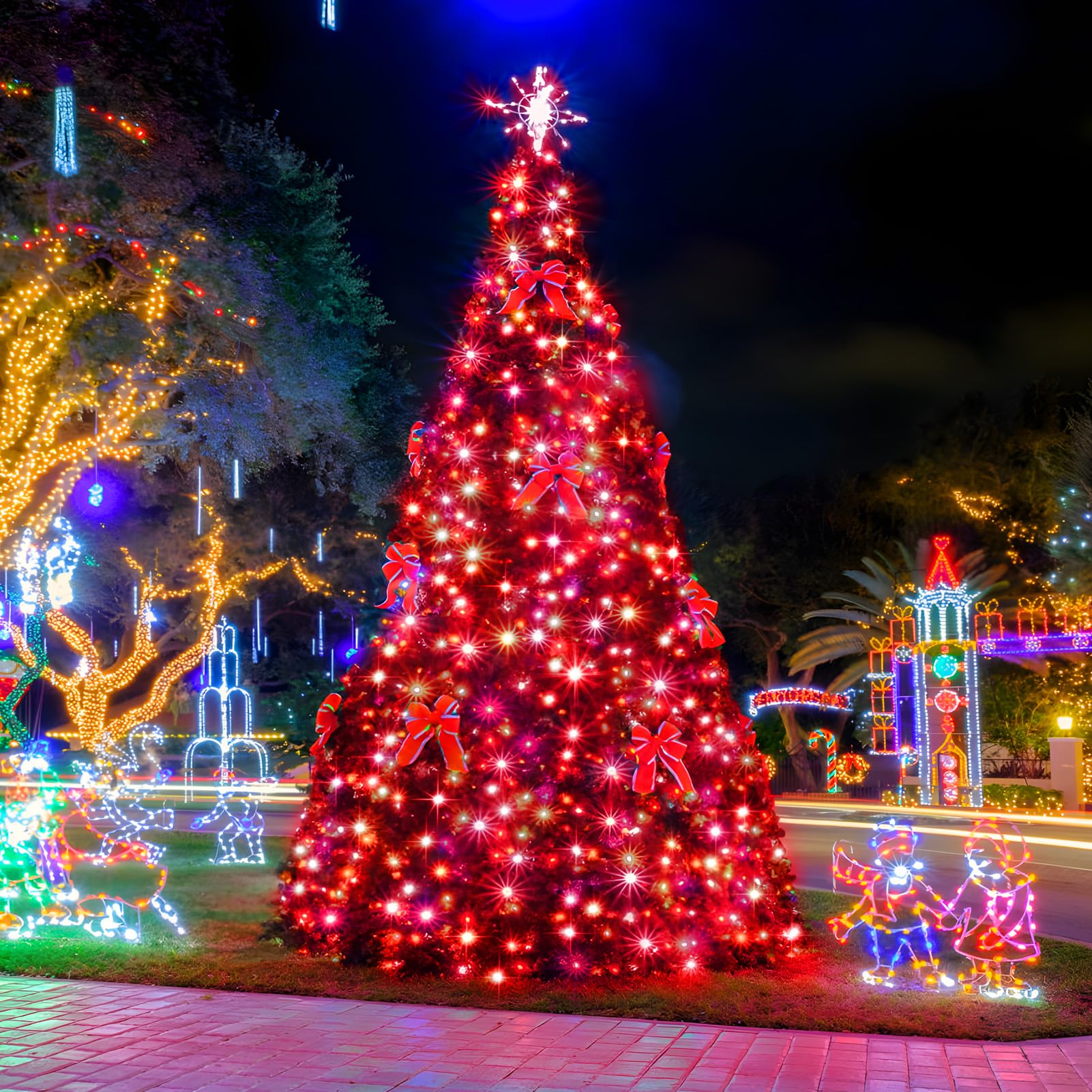 Sauirs 197Ft 500 Led Christmas Lights Outdoor String Lights With 8 Modes Timer Waterproof Fairy Light Plug In For Outside Indoor Party Xmas Palm Tree Yard Wedding Decorations(Red)