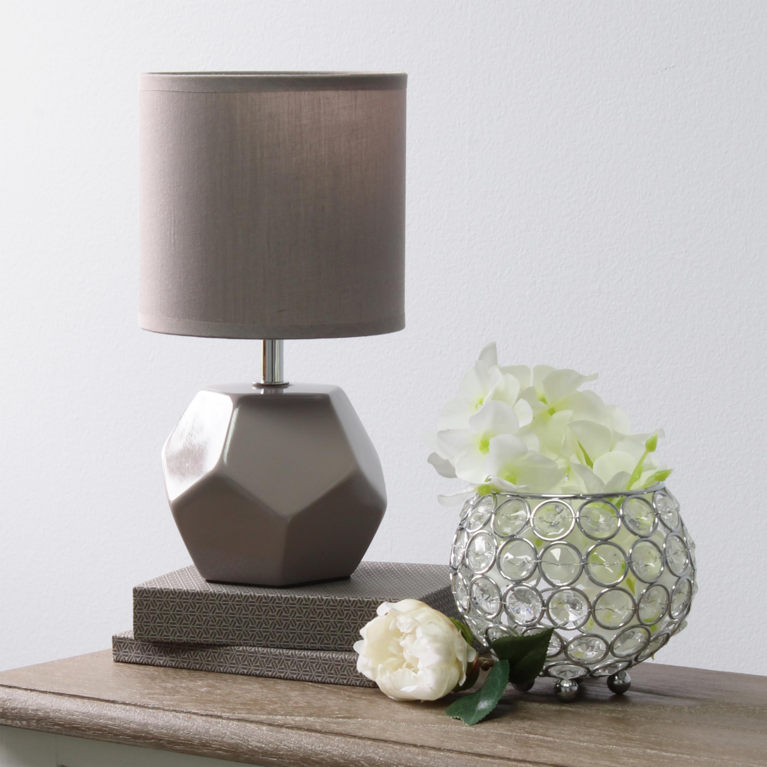 Simple Designs Lt1212-Gry 10.24'' Modern Round Geometric Cube Table Lamp With Matching Shade, Gray