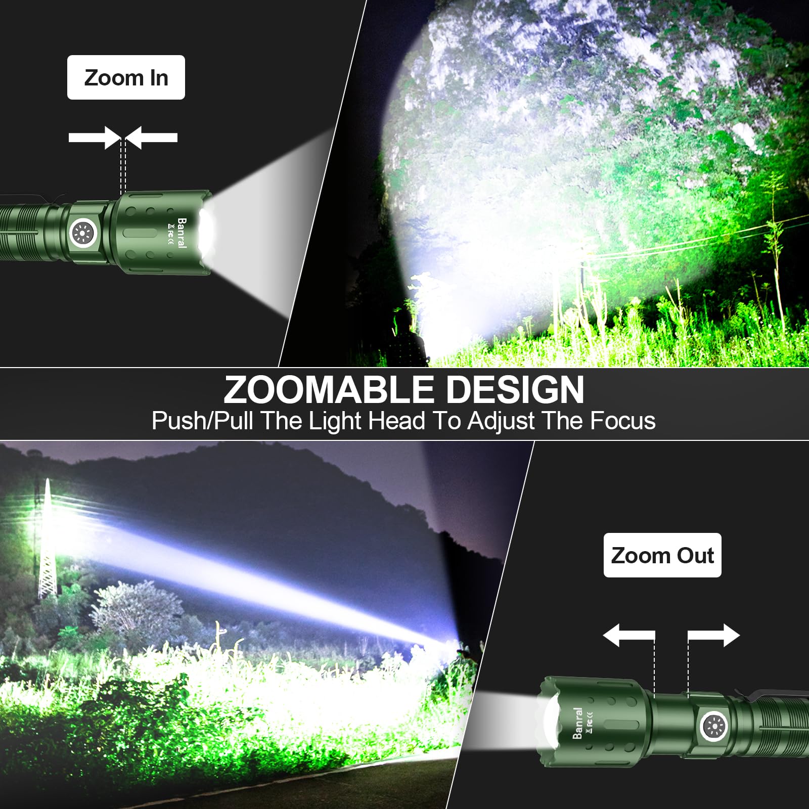 Banral Rechargeable Flashlight K-2316-B, Super Bright 6 Modes, Waterproof, Small, Green