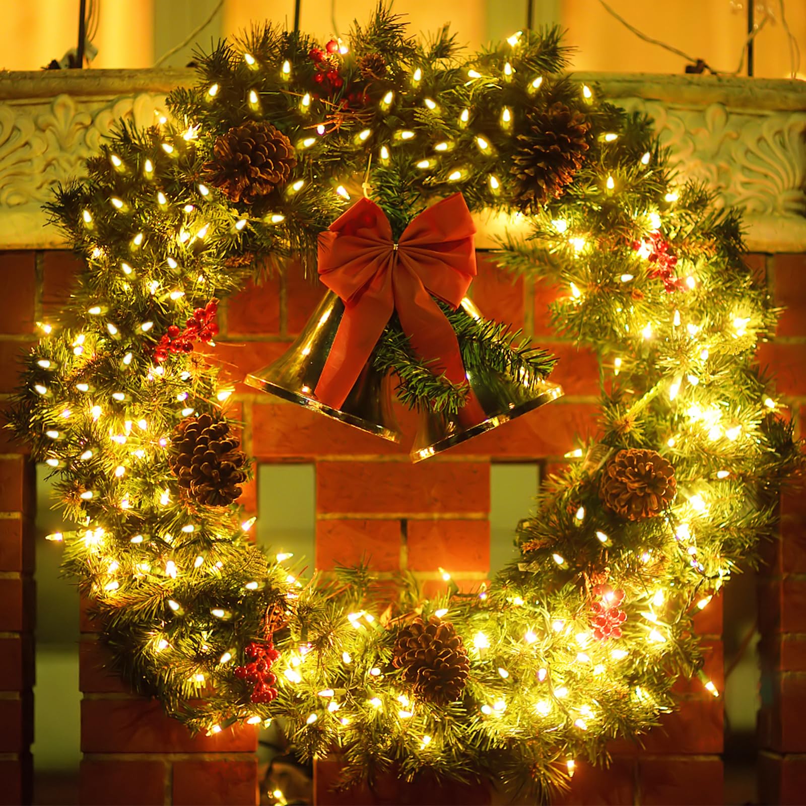 Green Convenience Christmas Lights 105Ft 300 Led Battery String Lights With Timer Memory Function Or Battery Powered Waterproof String Light For Indoor Outdoor Decoration (300Led Warm White)