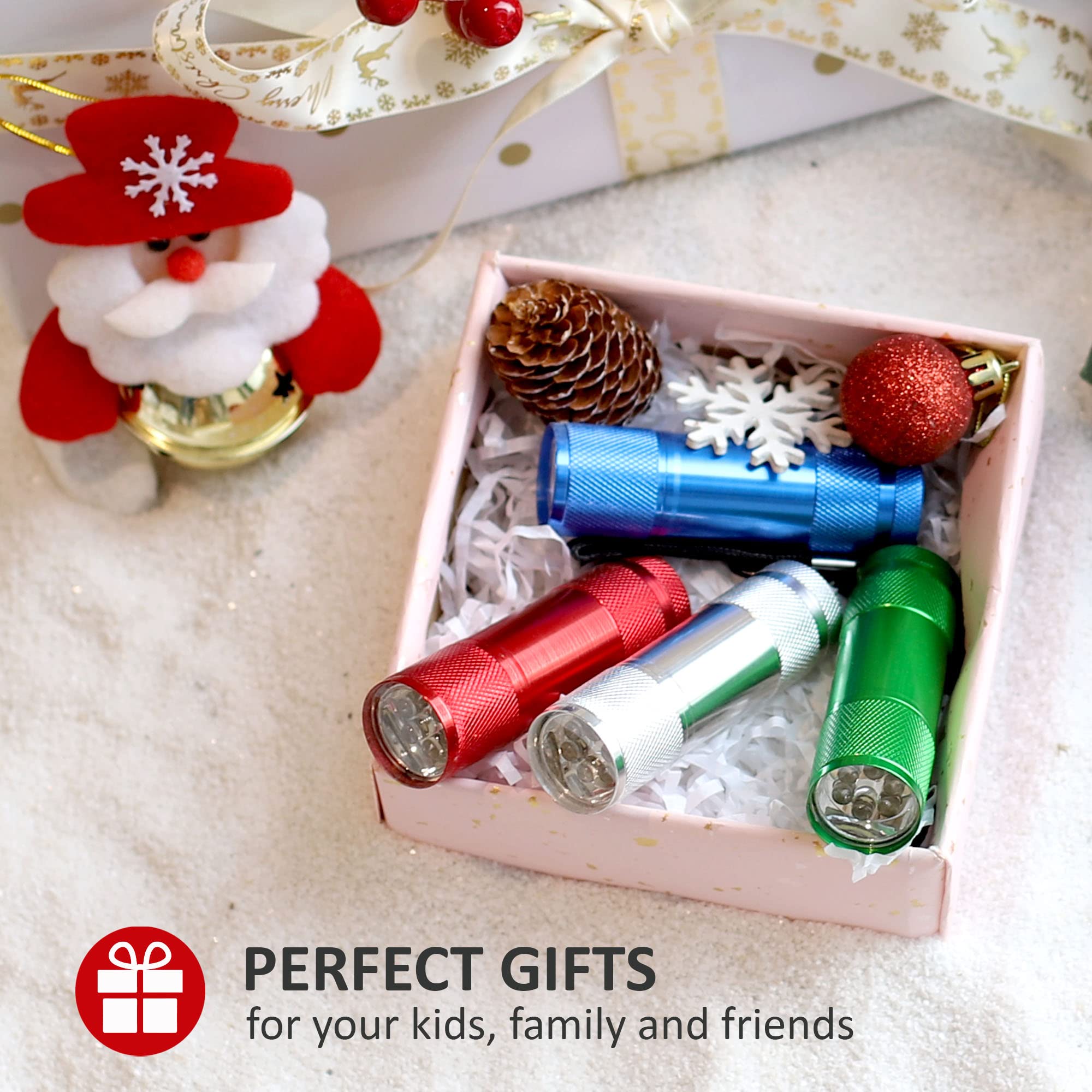 FASTPRO 4-Pack Aluminum LED Flashlights Set, AAA Batteries Included, Red, Blue, Green, Silver, Model F00546