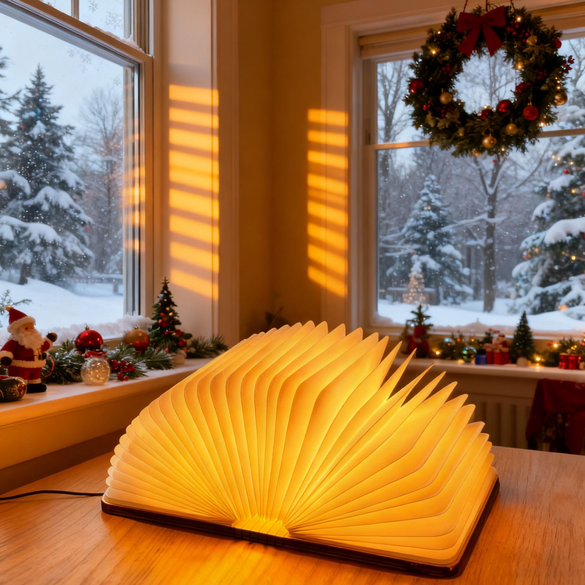 DLUFYEI Wooden Book Lamp, 3 Colors Folding Book Lamp,Teacher Appreciation Gifts for Women, LED Ambient Lighting, Magnetic Mood L