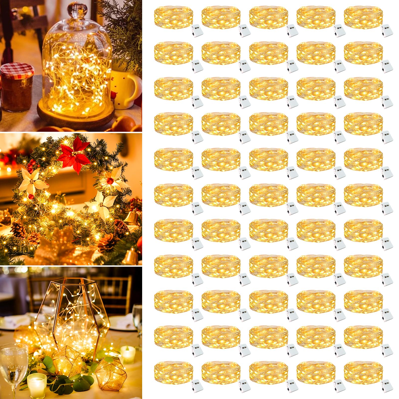 Fairdeer 50 Pack Fairy Lights - 7ft 20 LED Twinkle Lights, Waterproof, Warm White, Model BL26-50