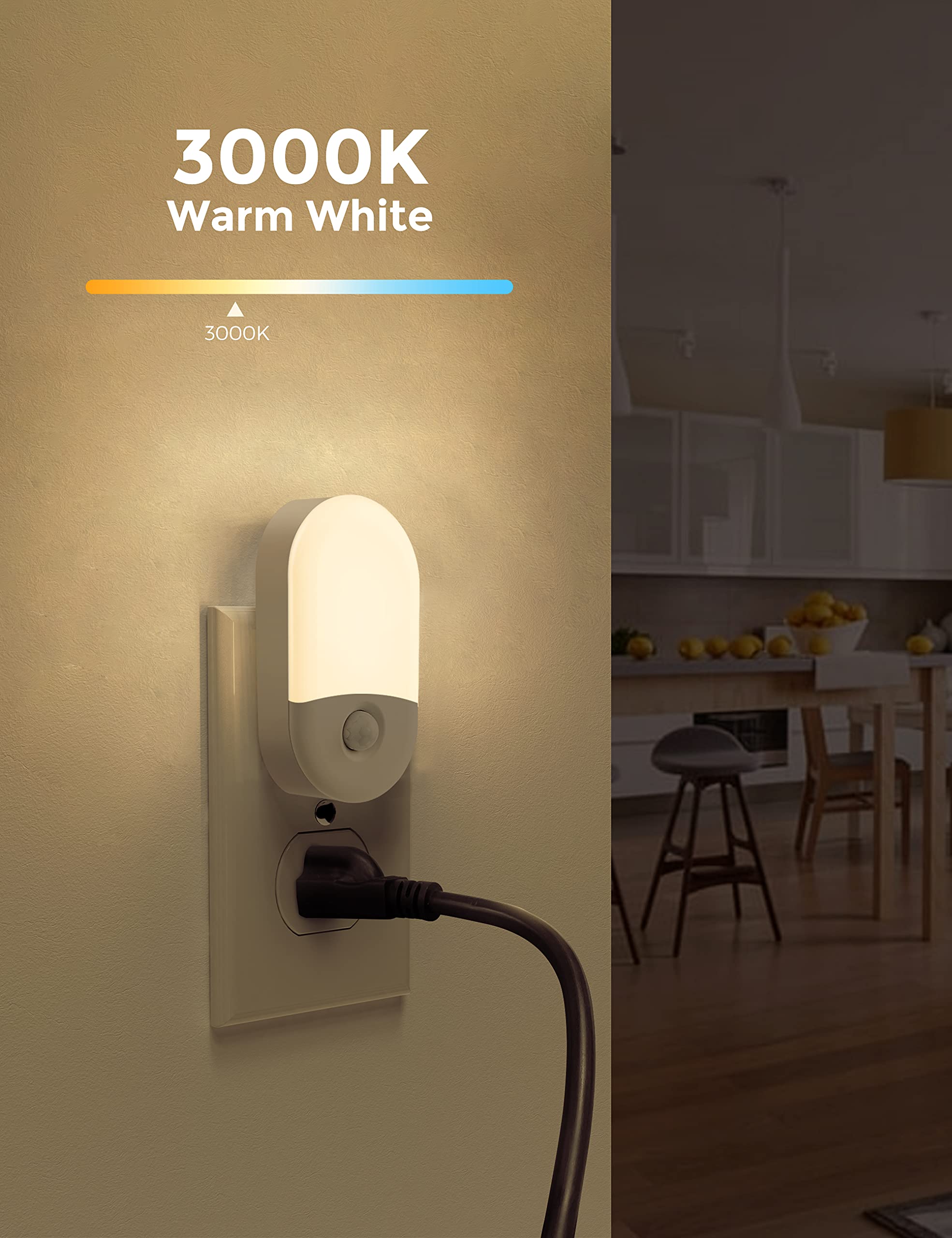 L Lohas Led Motion Sensor Night Light, 2Pack, Motion Activated Night Light, Night Lights Plug Into Wall Motion Sensor, 3000K Warm White, Adjustable Brightness 30/60Lm, For Kids Adults Bathroom Bedroom