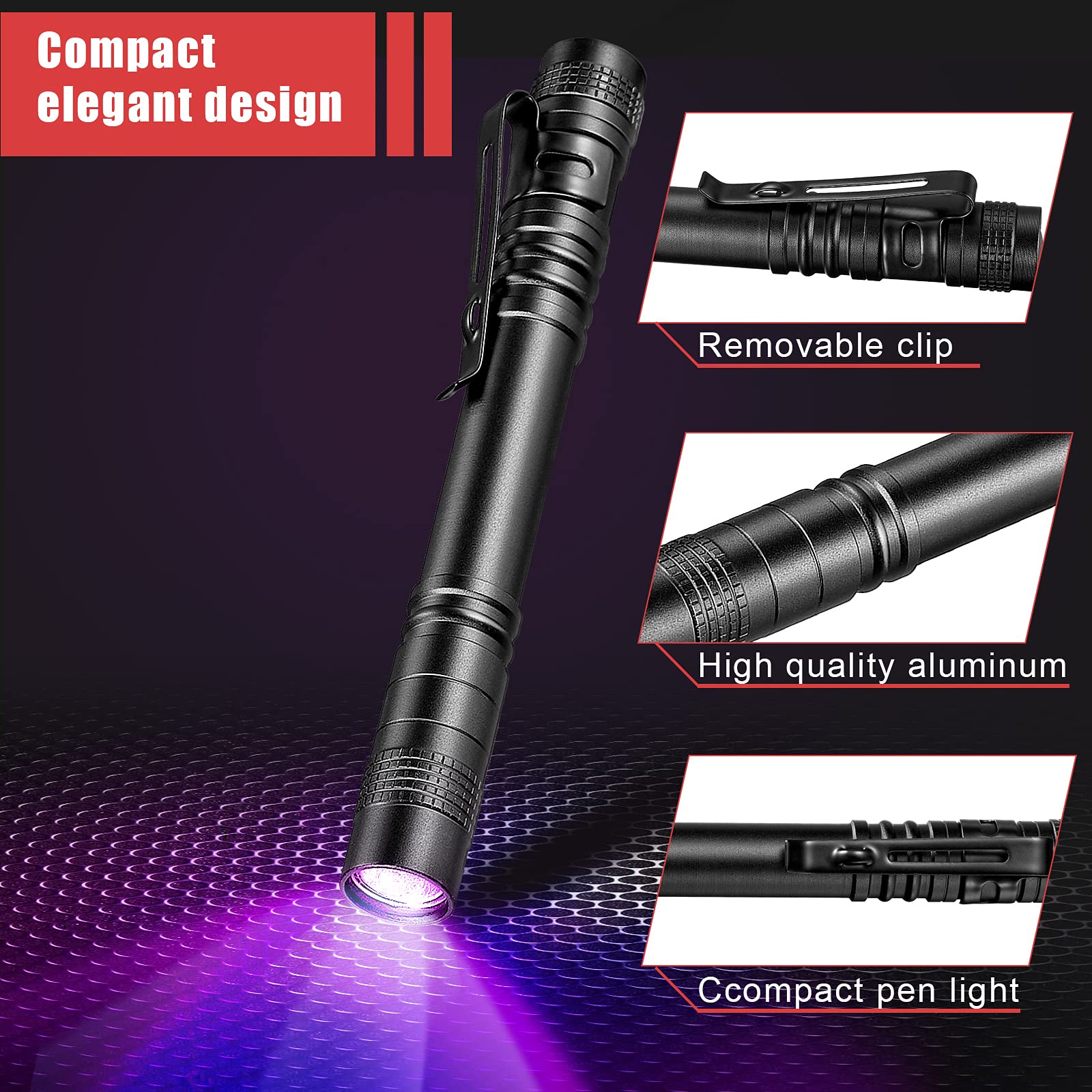 Honoson UV Black Light Flashlight, 10 Pack, 5.2 Inches Long, Aluminum, Black, Ideal for Leak Detection and Stain Inspection