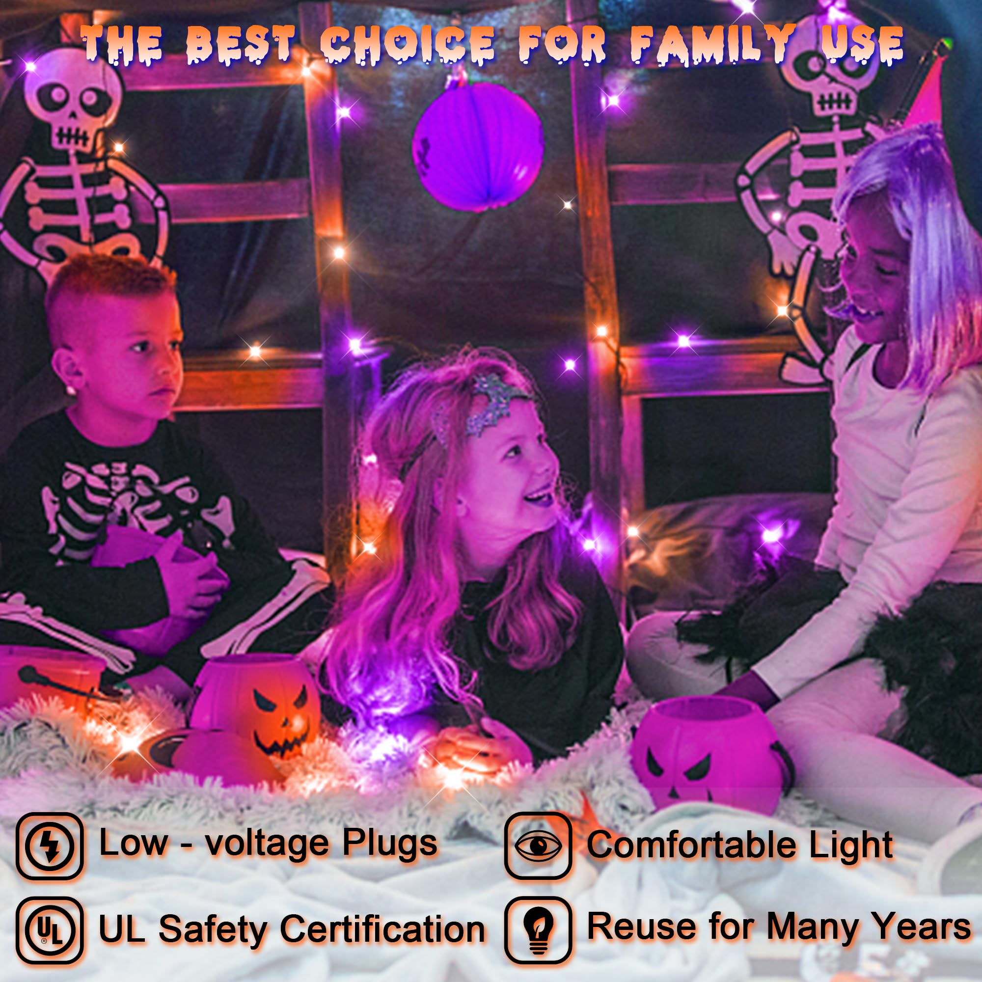 Halloween String Lights For Outside, 200 Led 66 Ft String Lights With 8 Lighting Modes & Timer, Indoor Outdoor Halloween Decorations For Patio Yard Fence Deck Balcony Garden Decor (Purple & Orange)